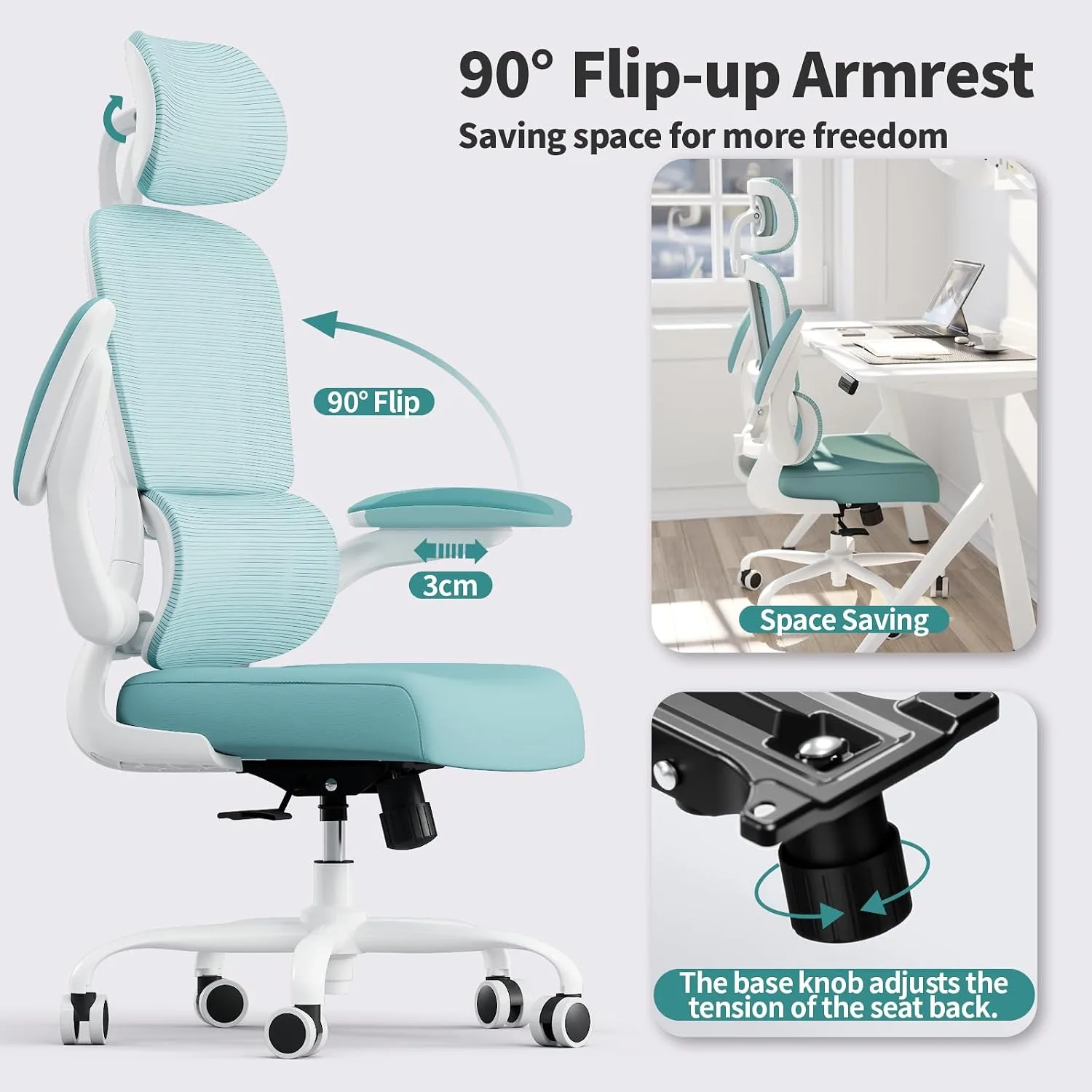 TRALT Office Chair Ergonomic Desk Chair with Lumbar Support Blue, 1