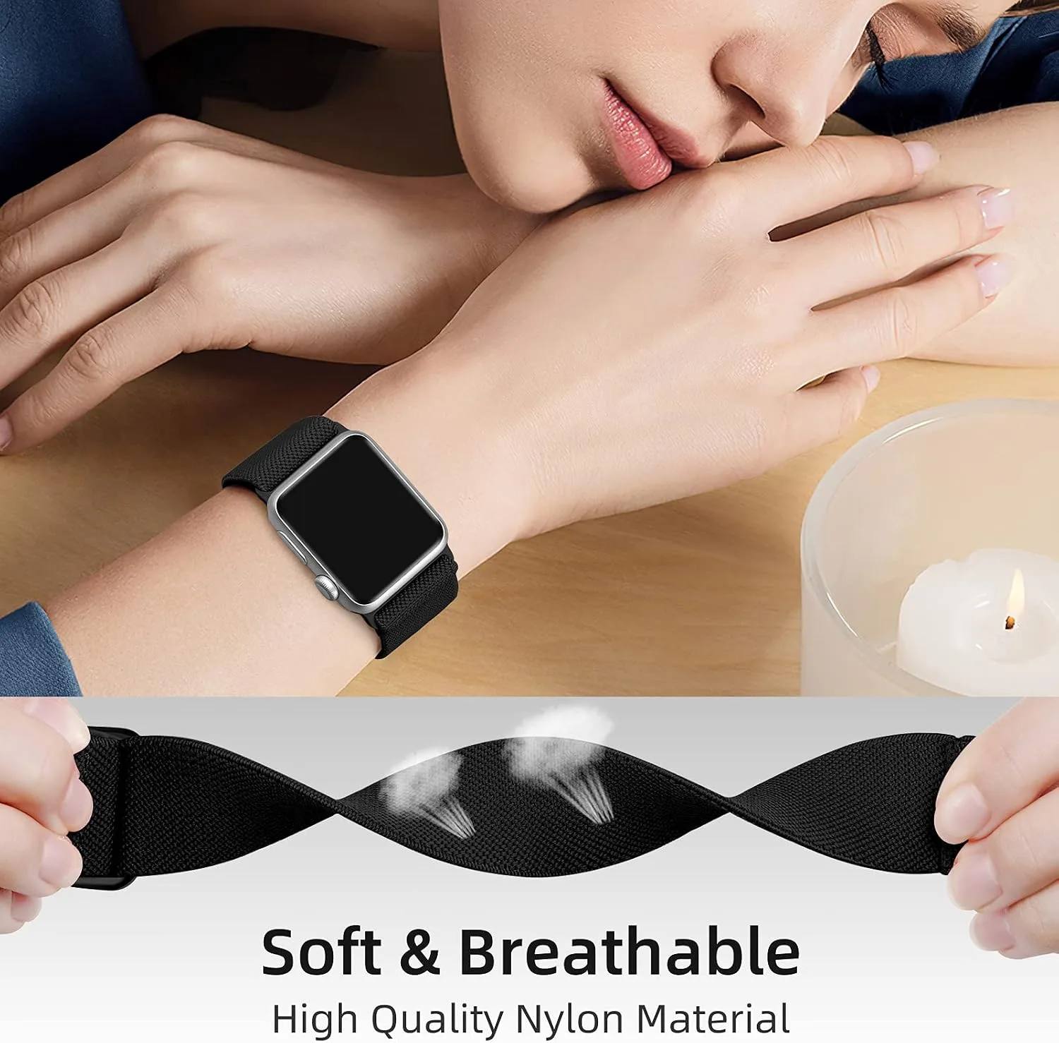 DaQin 3 Pack Stretchy Solo Loop Compatible with Apple Watch Bands Men Women