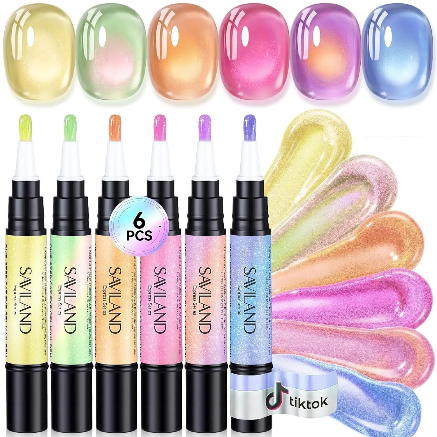 SAVILAND One Step Cat Eye Gel Nail Polish Pen, 5 in 1 One Step Gel 6 Color