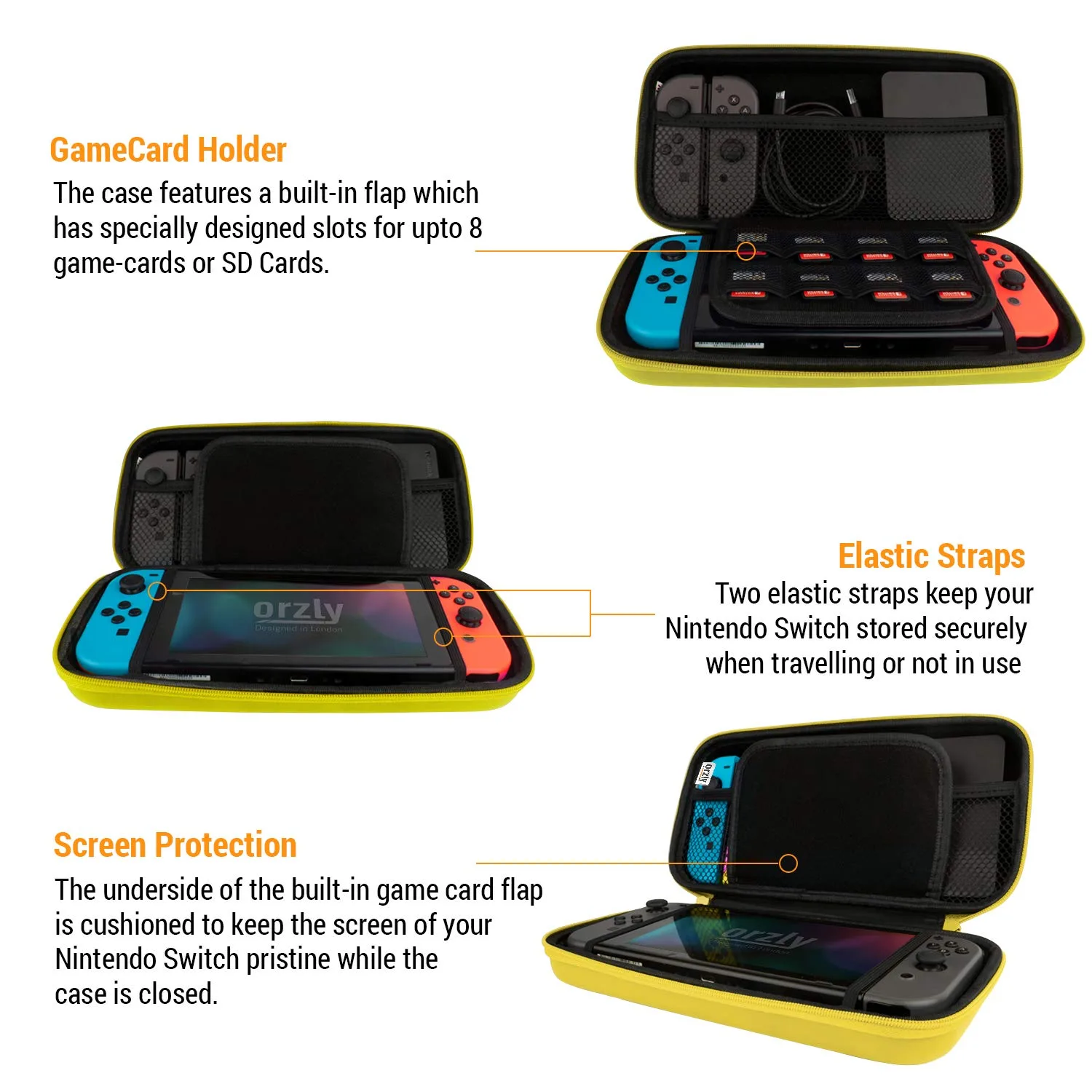 Orzly Carrying Case for Nintendo Switch OLED and Switch Console - Yellow Protective Hard Portable Travel case Shell Pouch for Nintendo Switch Console & Accessories