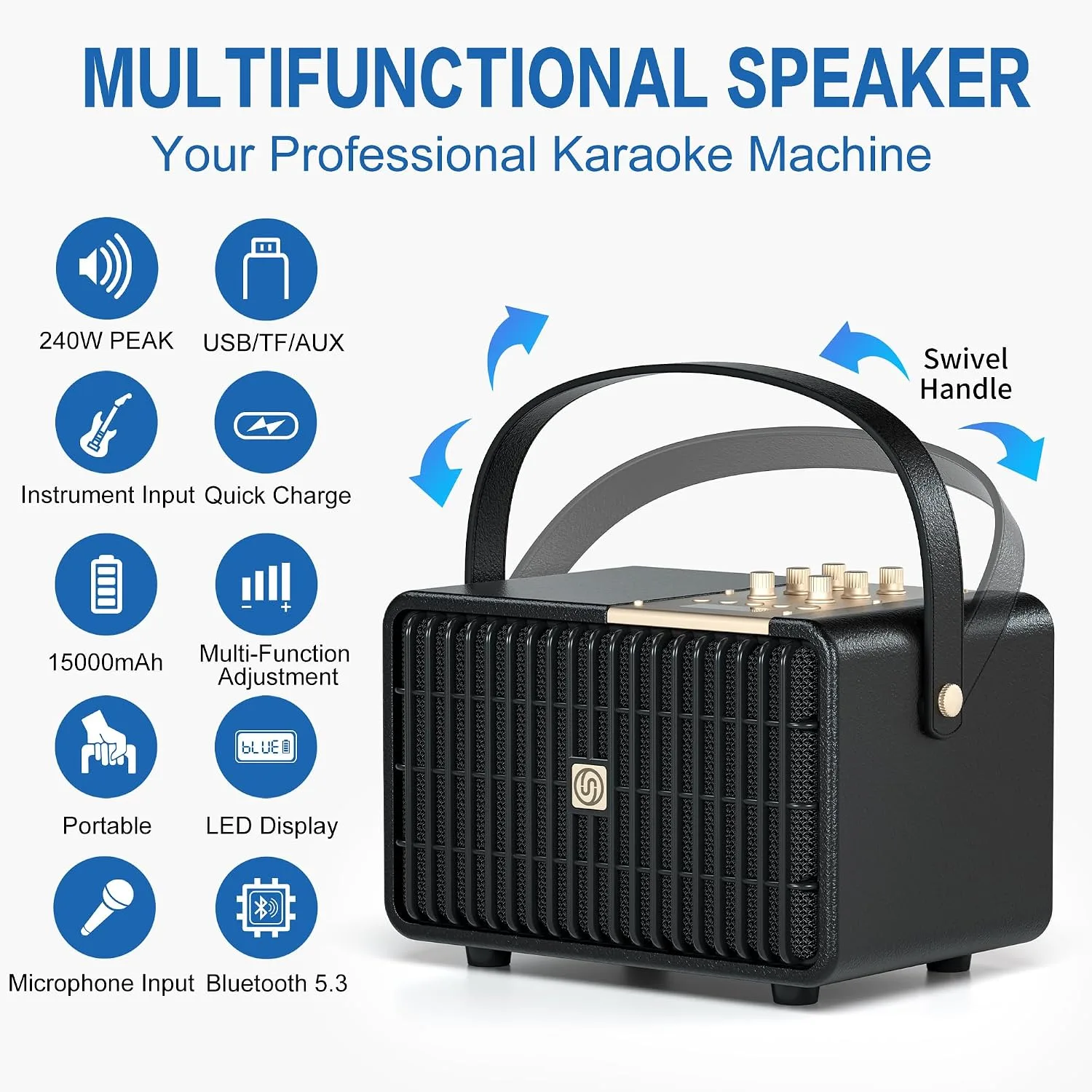Portable Bluetooth Speaker 240W Peak Power Wireless Speaker Loud (Black)