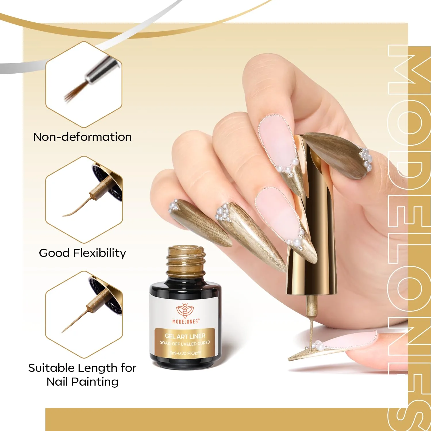 modelones Chrome Liner Gel Nail Polish Gold Silver Built-in Fine Brush