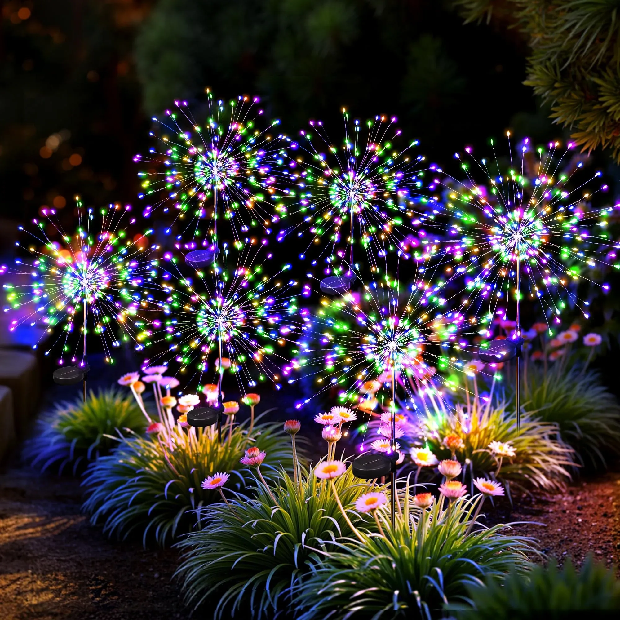 Estacas solares para jardín Suncket 6 piezas luz multicolor fuegos artificiales