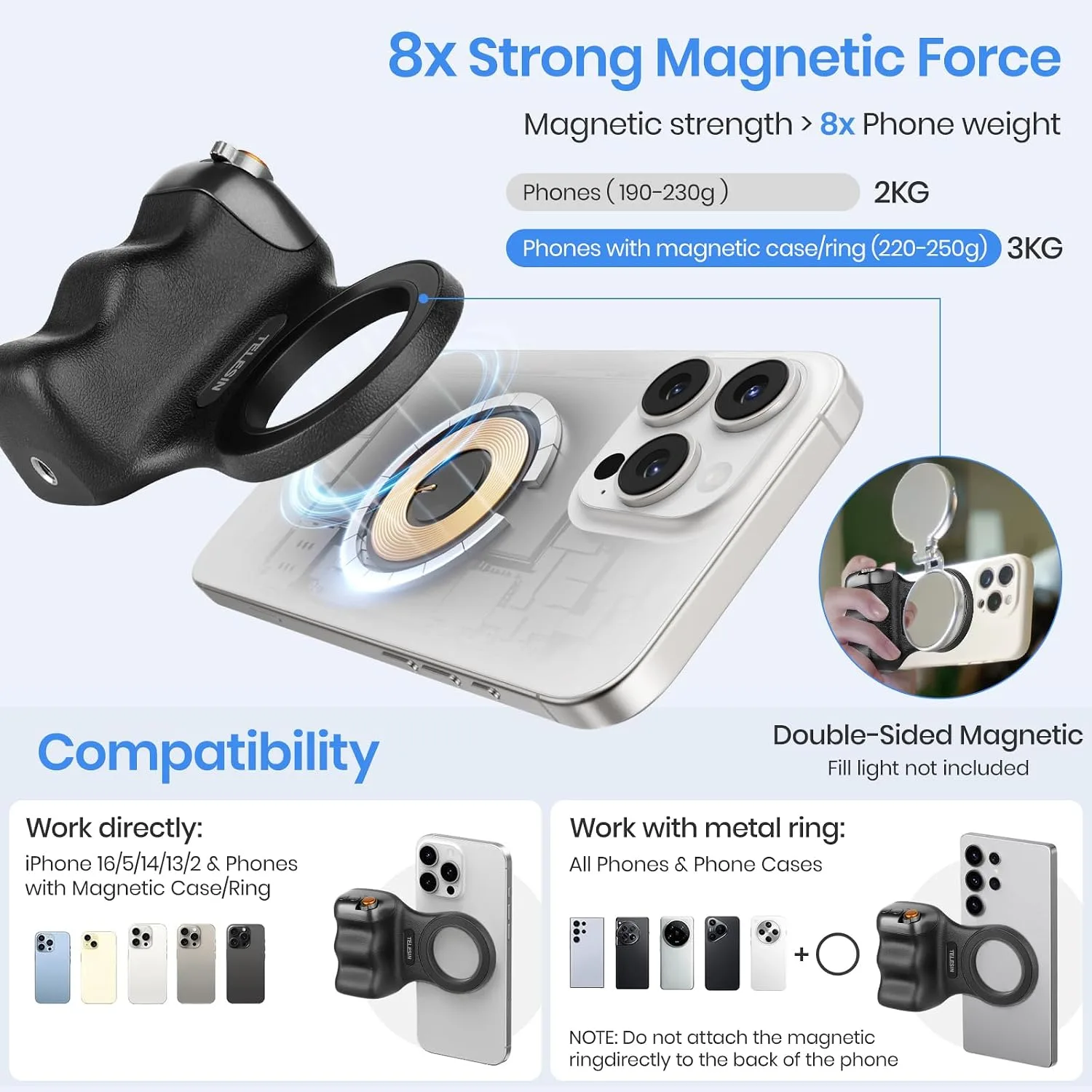Magnetic Phone Camera Grip,Shooting Holder Selfie Handle Snap(Black)