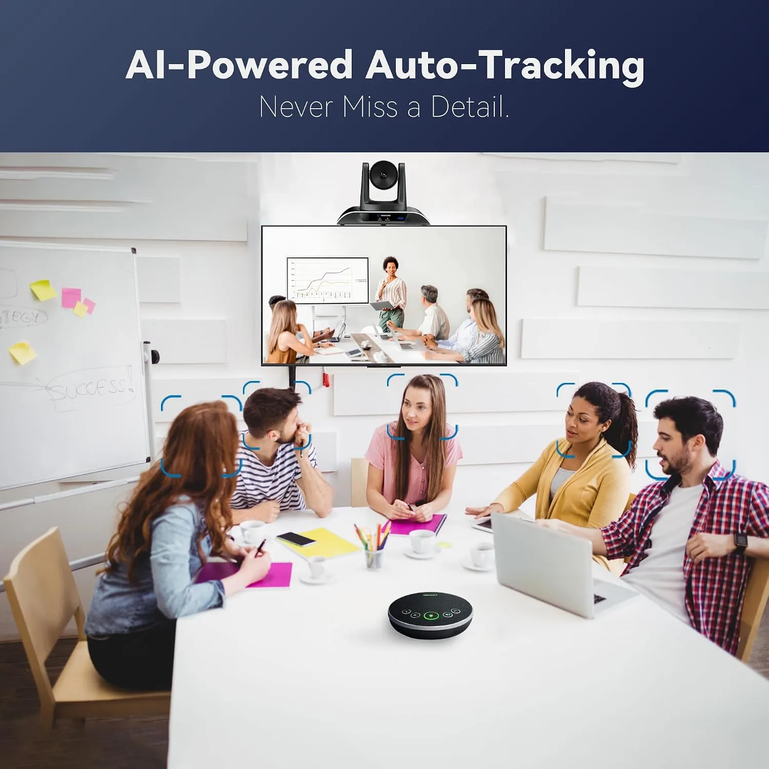 TONGVEO 4K Conference Room Camera System with Gesture Control, AI Auto-Tracking PTZ Camera 5X Digital Zoom with Speakerphone Set 120° Wide-Angle USB3.0 for Remote Meetings Zoom Teams OBS and More