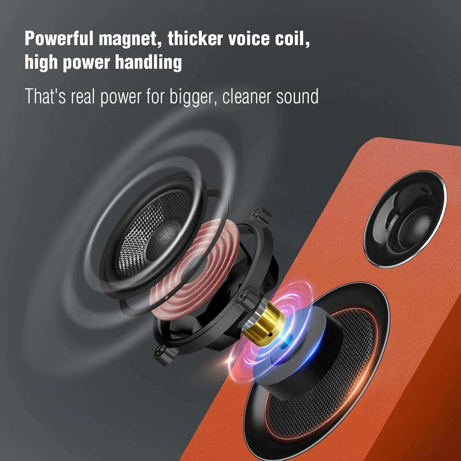 Computer Speakers, Bluetooth 5.3, USB-C, AUX/RCA, 3.5-Inch Woofer, Orange