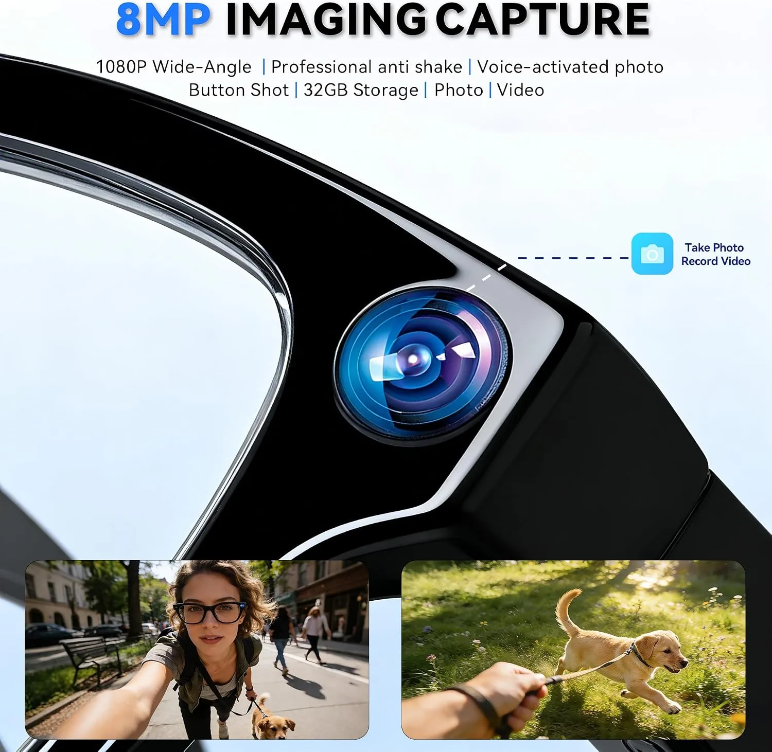 AI Smart Glasses with Camera, 8 MP Camera Glasses, AI Glasses with Voice Assistant, Ear Opening Music, Real-Time Translation, Sunglasses for Recording Life and Work Videos (Photochromic)