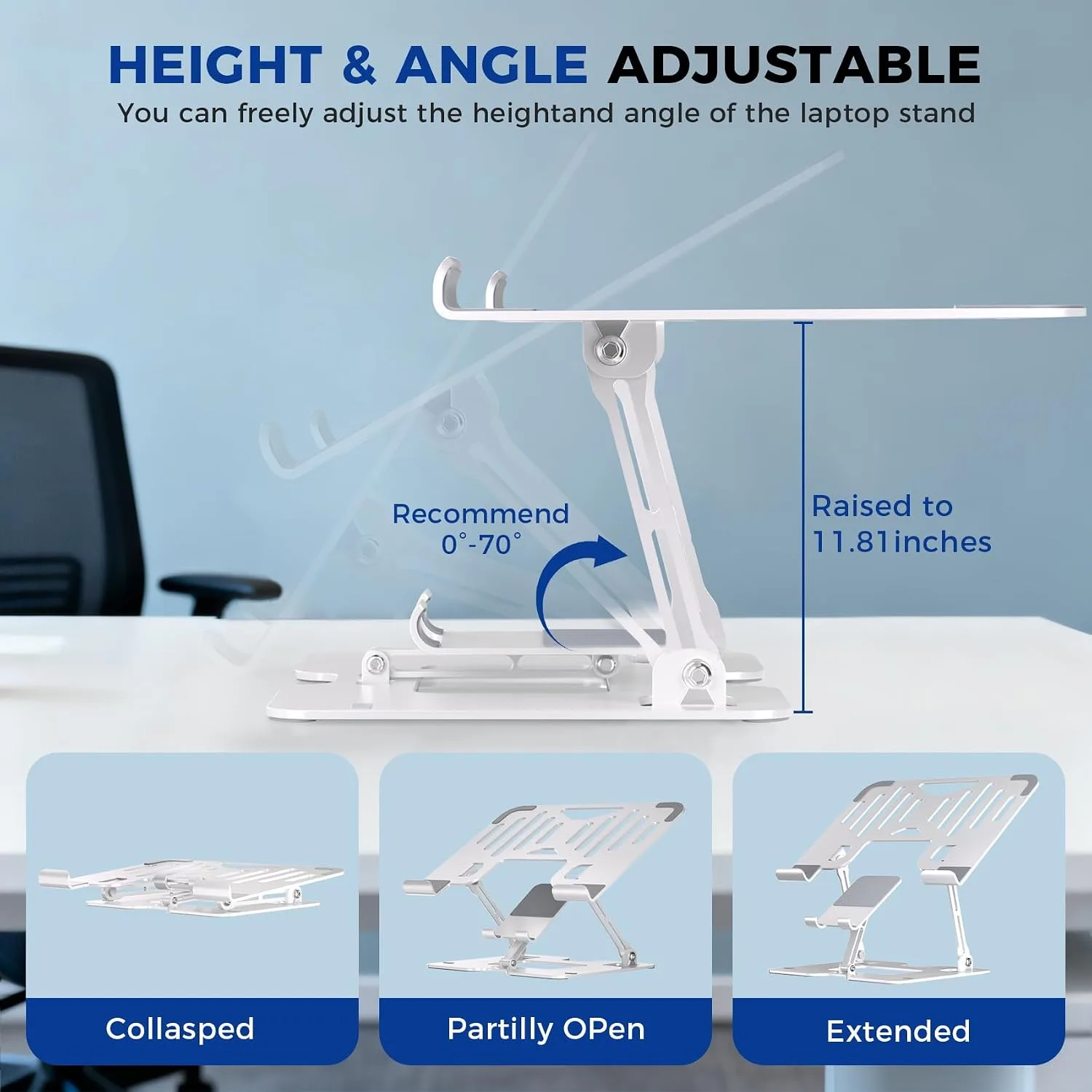 Ergonomic 2-in-1 Laptop Phone Stand for Desk, Adjustable Riser, Sturdy and Portable, Fits All Laptops and Phone（White）