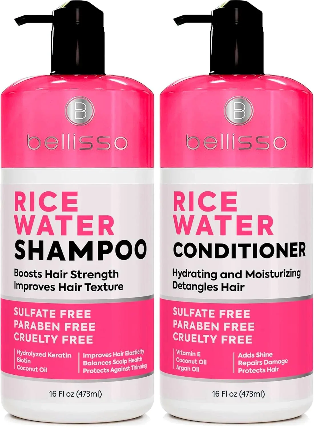Rice Water Shampoo and Conditioner Set - Sulfate Free for Thin and Fine Hair - Fuller, Thickening Formula for Women and