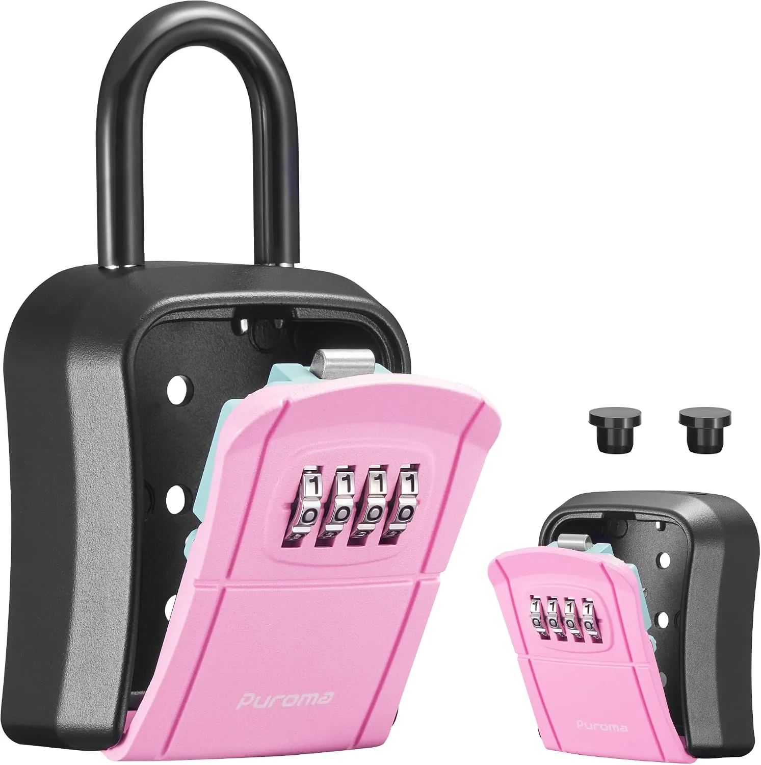 Puroma Key Lock Box Outdoor 4 Digit Code Combination Lockbox House, 1 Pink