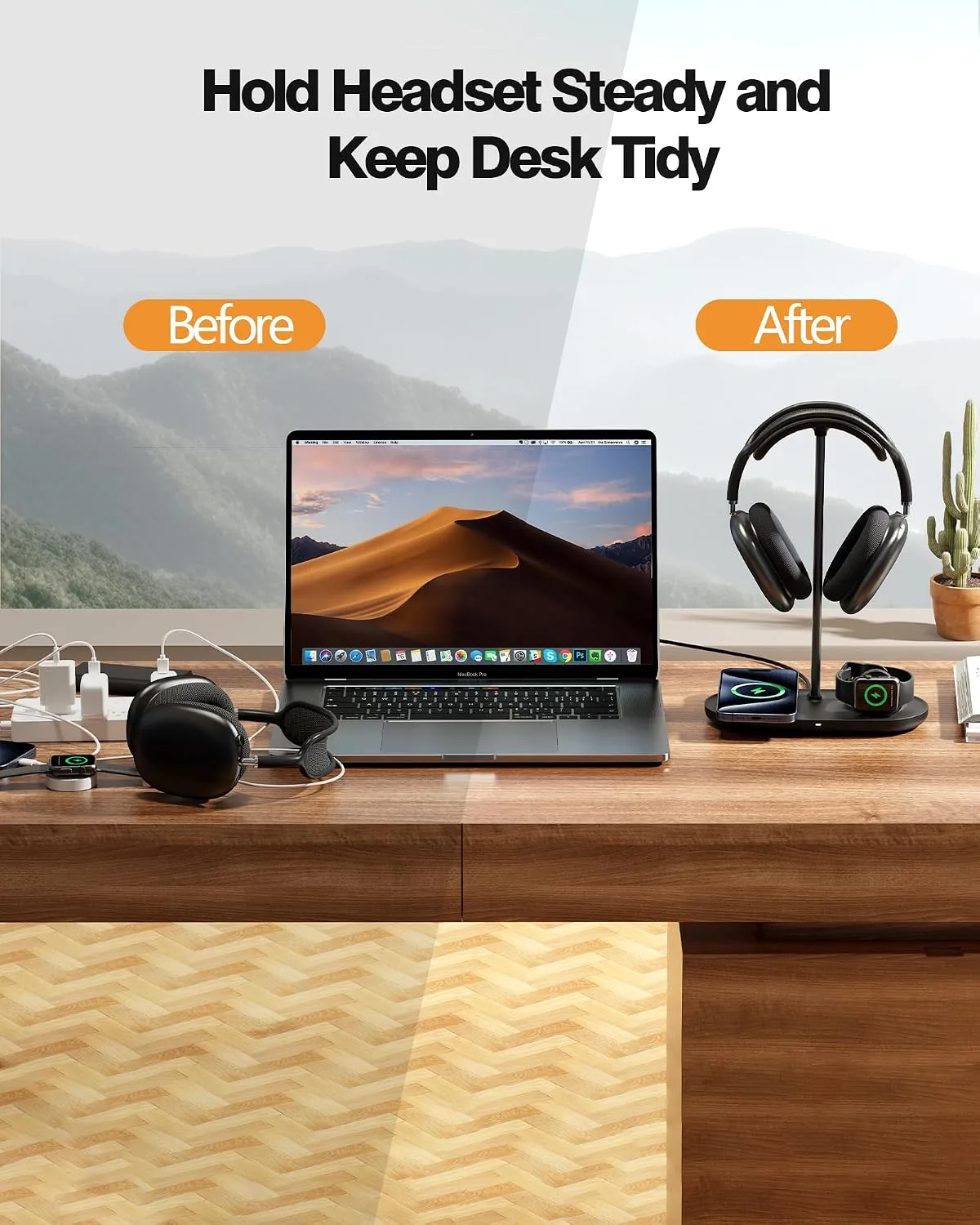 HiWe Headphone Stand, 2-in-1 MagSafe Wireless Charger for iPhone/iWatch