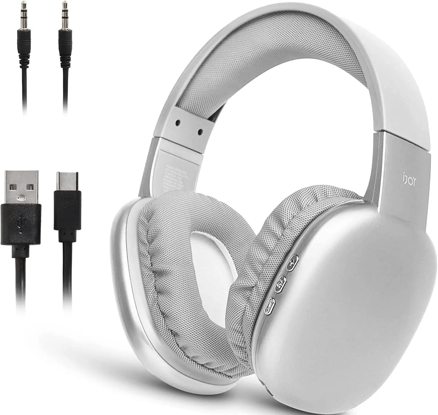 iJoy Ultra Wireless Over-Ear Bluetooth Headphones with Mic, 10H Playtime Bluetooth Headset with Backup Wire & SD Slot, Wireless Headphones for Work, School & Gym (Silver)