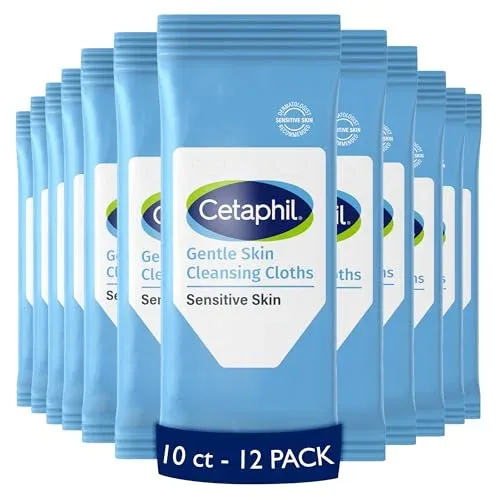 Cetaphil Cleansing Face & Body Wipes, Fragrance Free, 10ct, 12-Pack