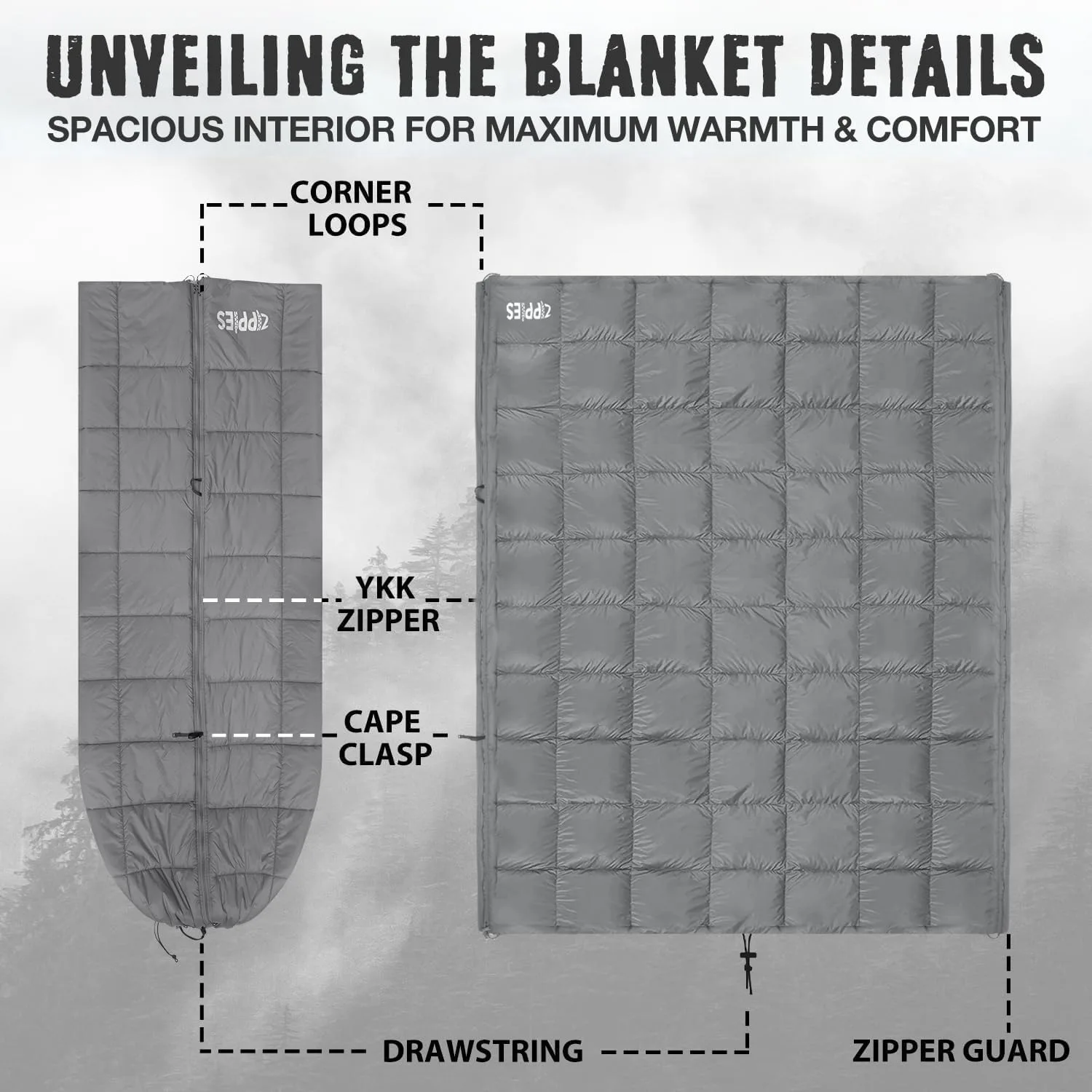 ZIPPIES 3M Thinsulate Insulation Puffy Camping Blanket for Cold Weather