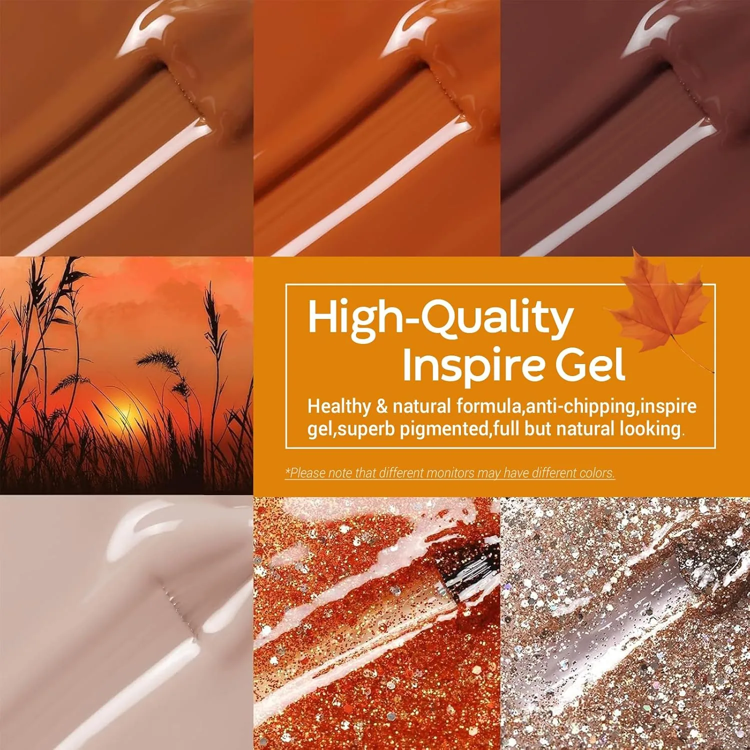modelones Gel Nail Polish Set Glitter Nude 6Colors Burgundy Brown Caramel