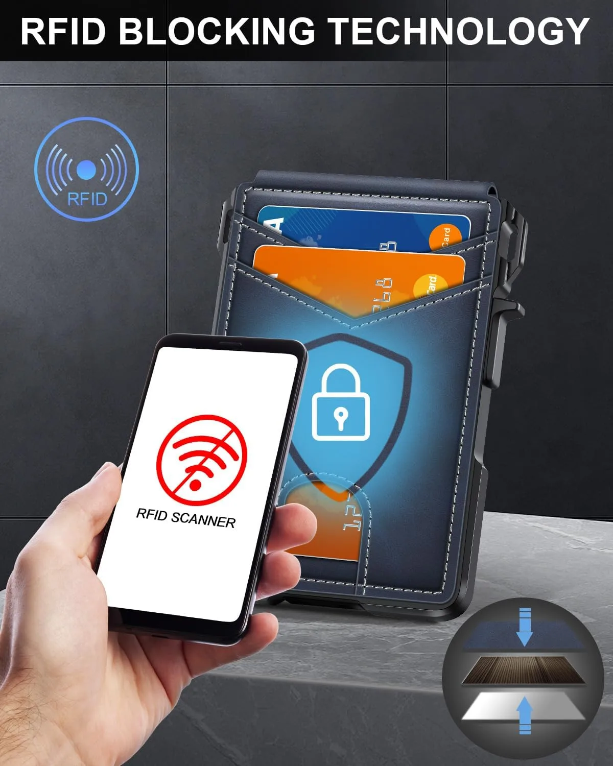 Wallet for Mens Minimalist Wallet 9-13 Cards RFID Blocking Slim Wallet