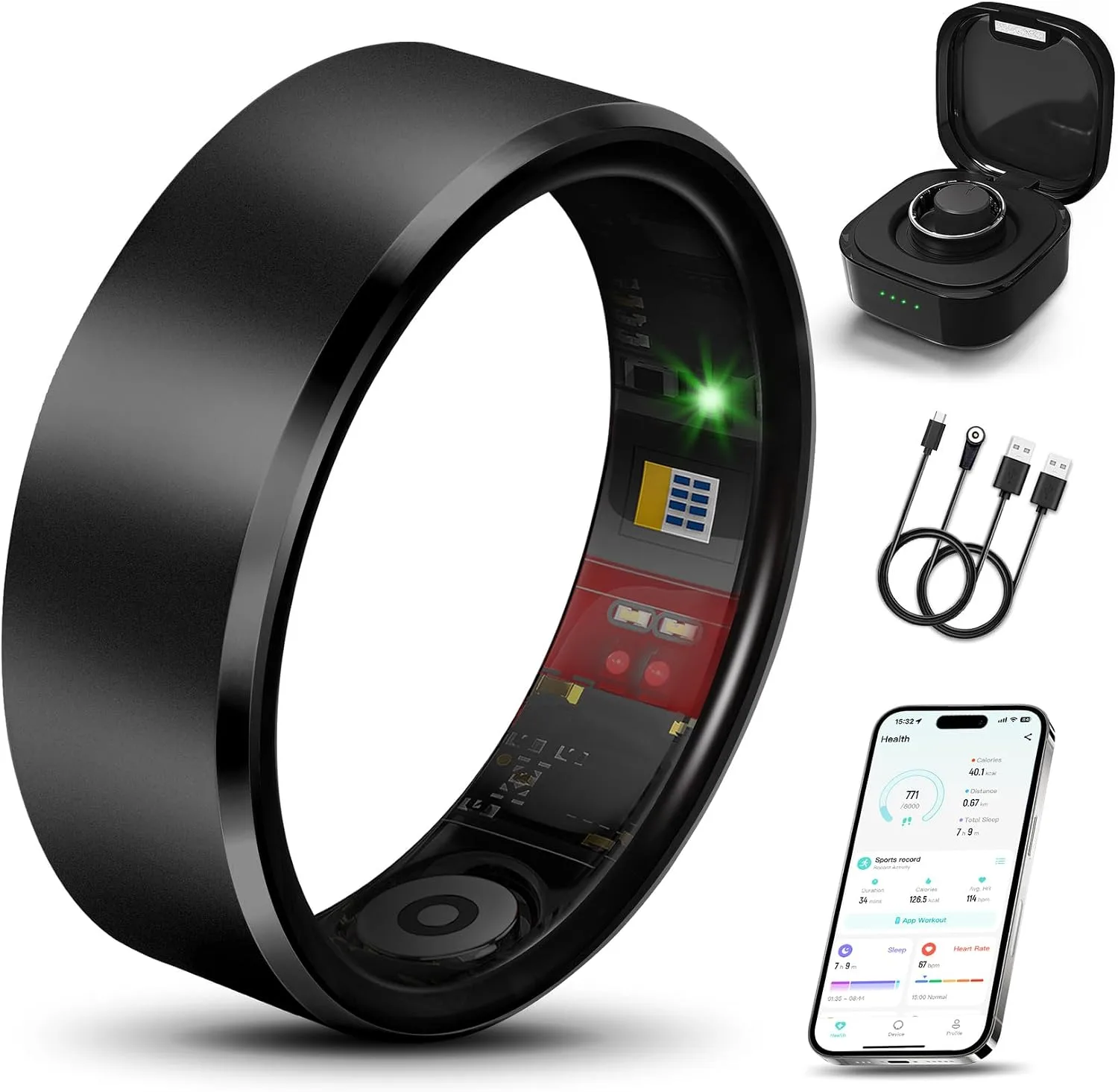 Smart Health Ring Fitness Tracker for Men Women, New Black 9