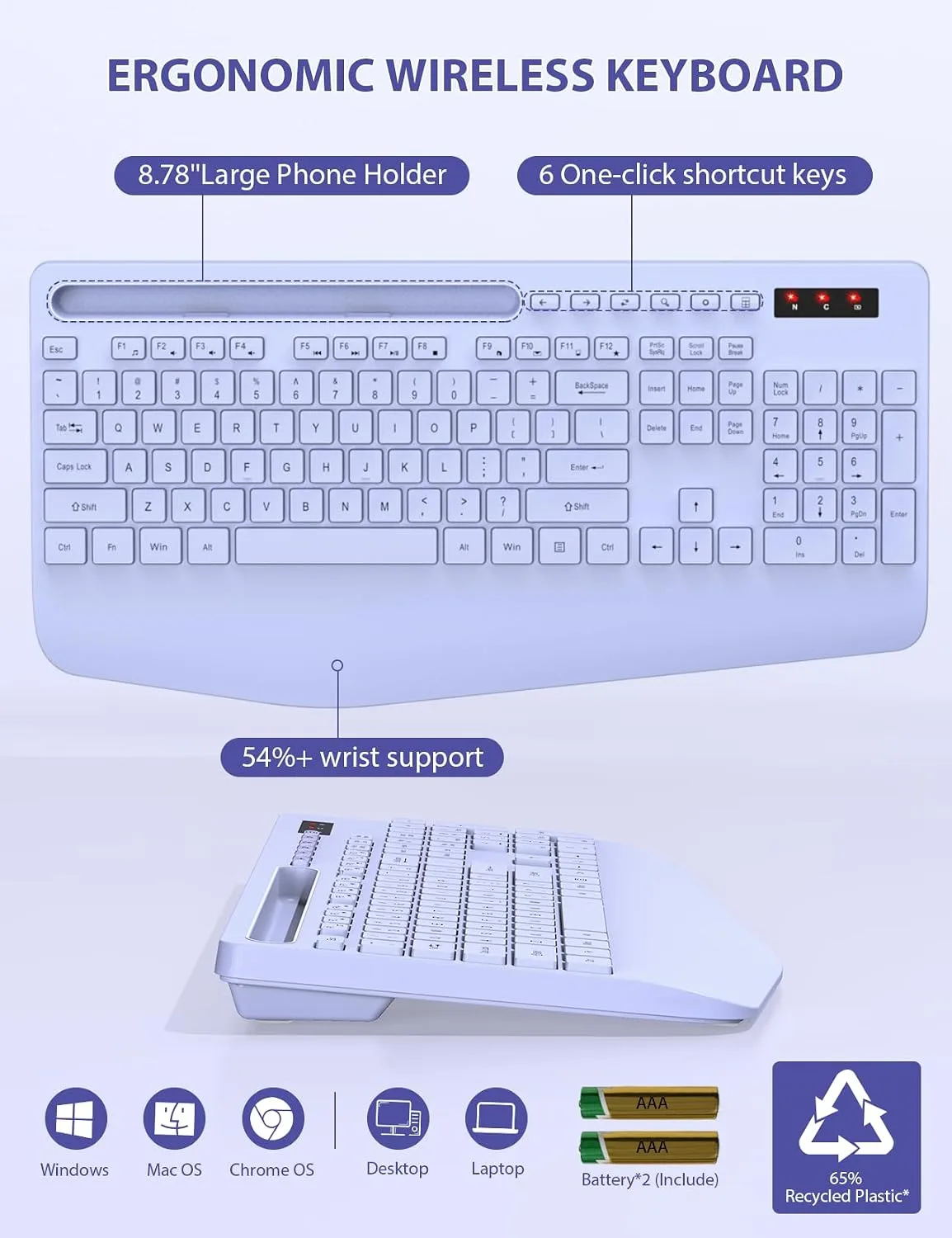 SABLUTE Wireless Keyboard and Mouse Combo, Full Size, Ergonomic Wrist Rest