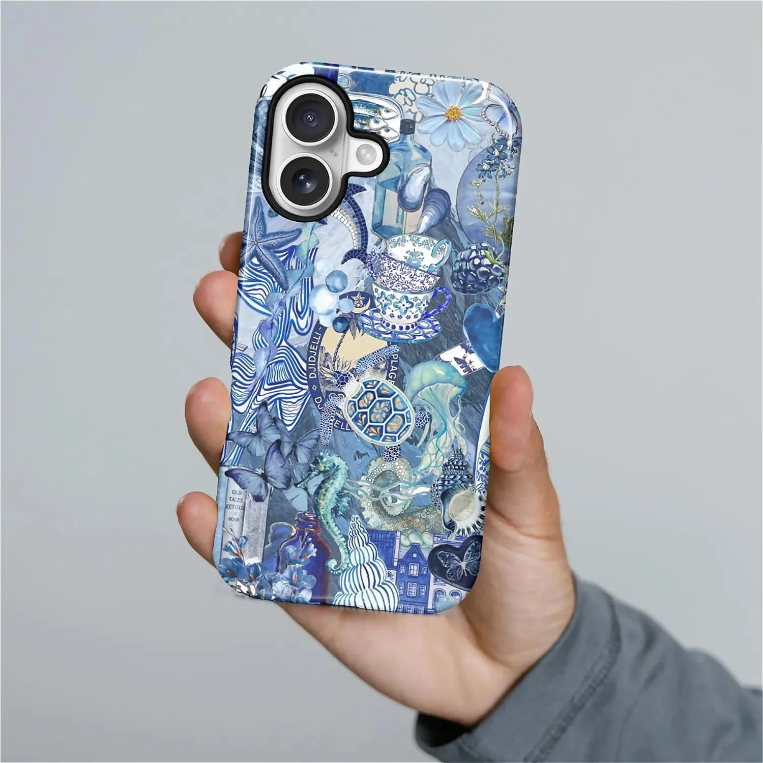 DAIZAG Case for iPhone 17,Mixed 2 Layer Design Shockproof Soft TPU Ddouble Protection Phone Case for iPhone 17-Blue Book Sea Life World