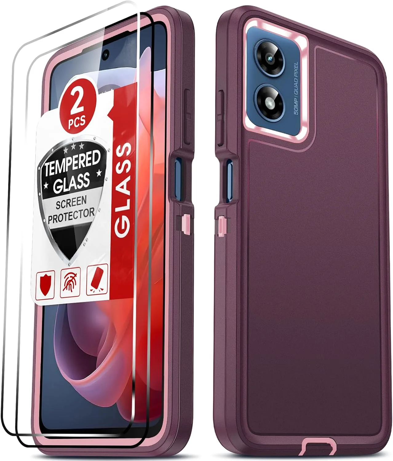 LeYi for Moto-5G-2024 Case: 𝗡𝗼𝘁 𝗣𝗹𝗮𝘆, 3-Layer Full Body, Wine Red