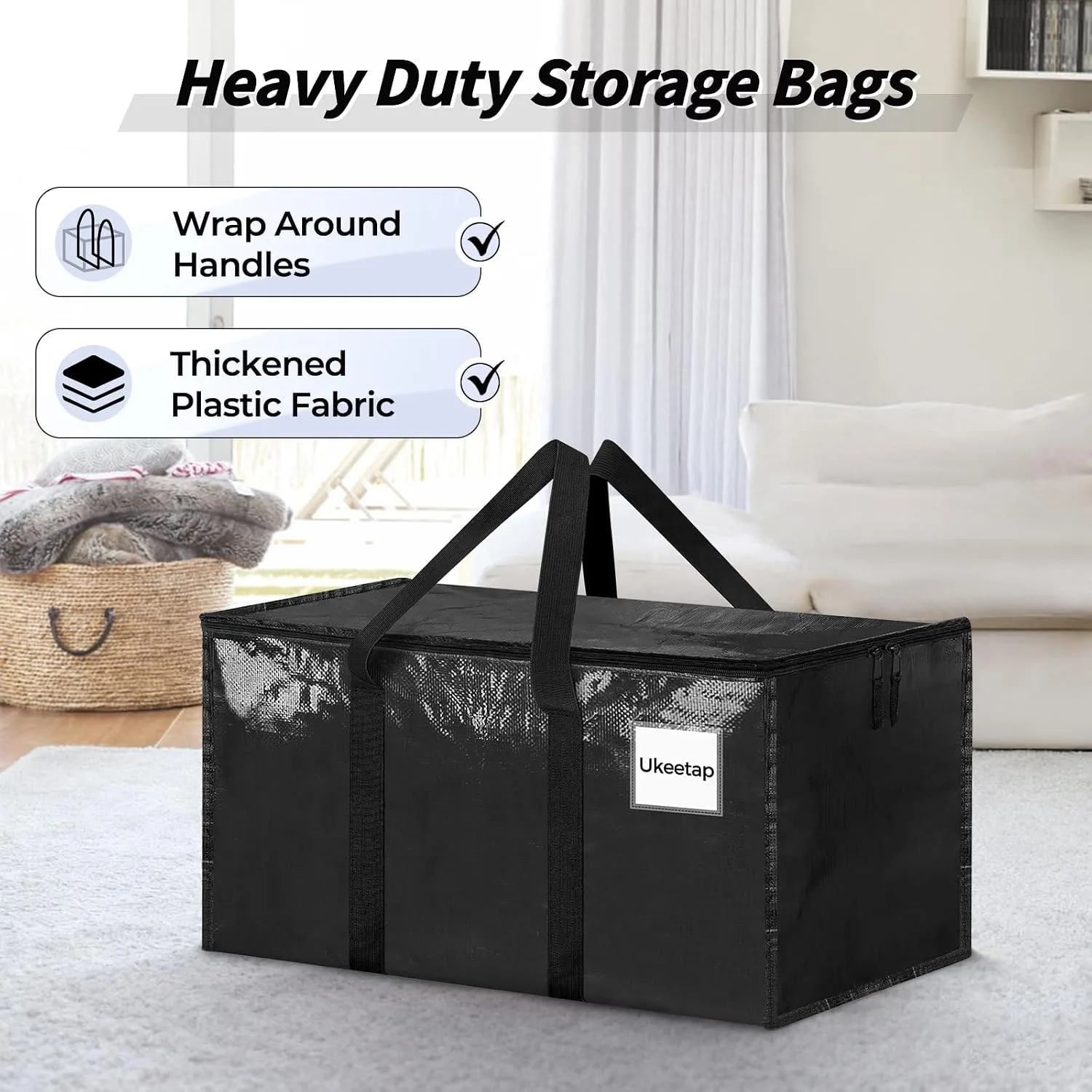 ukeetap 8 Pack Extra Large Clothes Storage Bins with Lids,Black