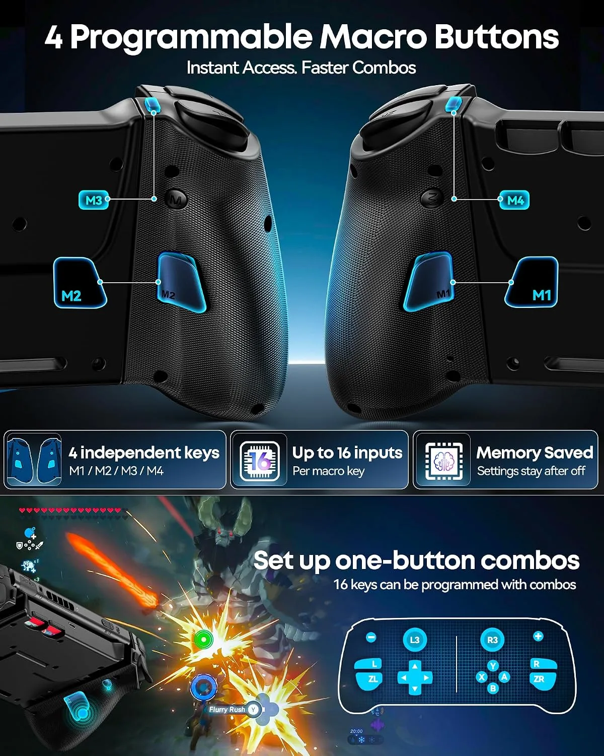 OIVO Switch 1/2 Controller for Original/OLED/Switch 2 Games Console, Stretchable Switch Handheld Joypad Ergonomic Grip for NS Pro Controller with RGB Lighting, TMR Joystick, Turbo, 4 Macro- Black