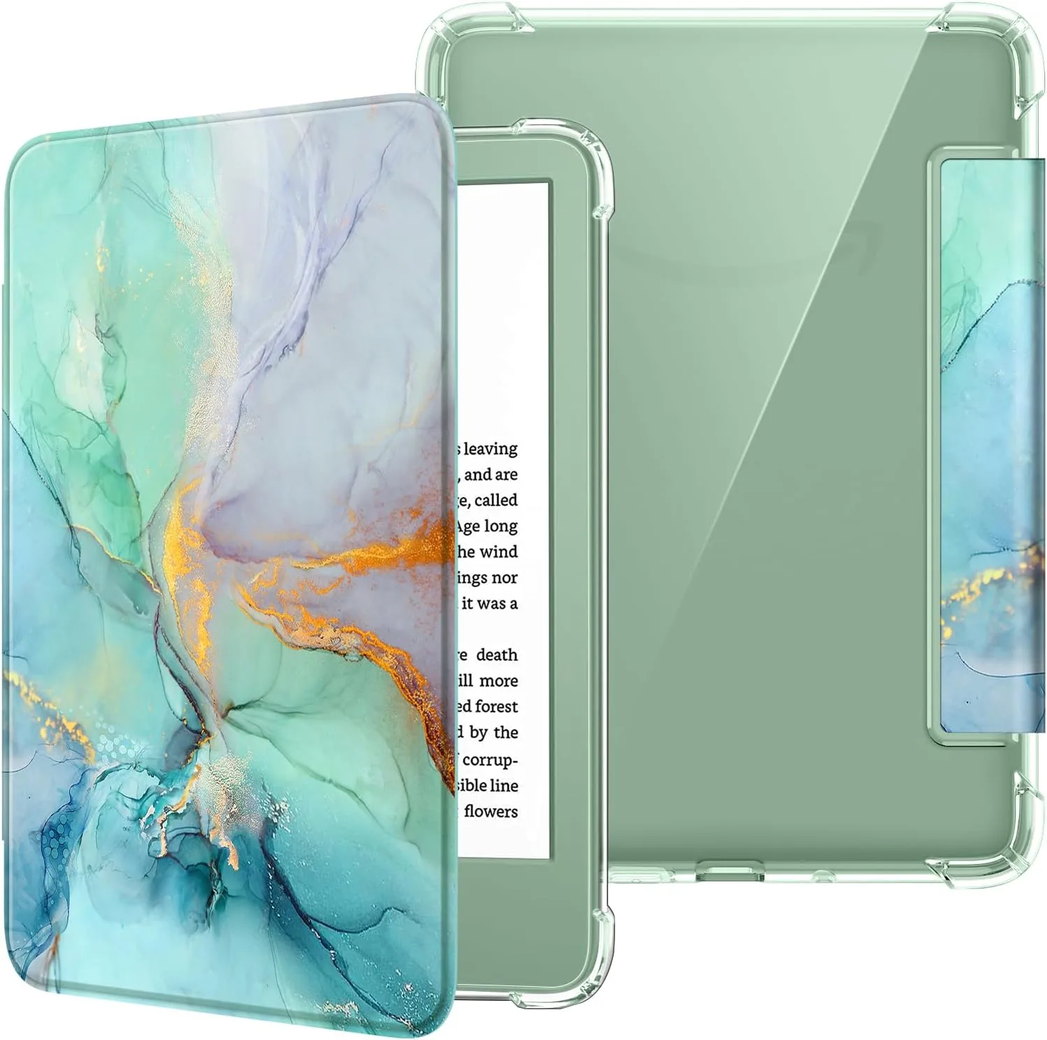 Fintie Slim TPU Case for 6" Kindle 11th Generation 2024/2022,Emerald Marble