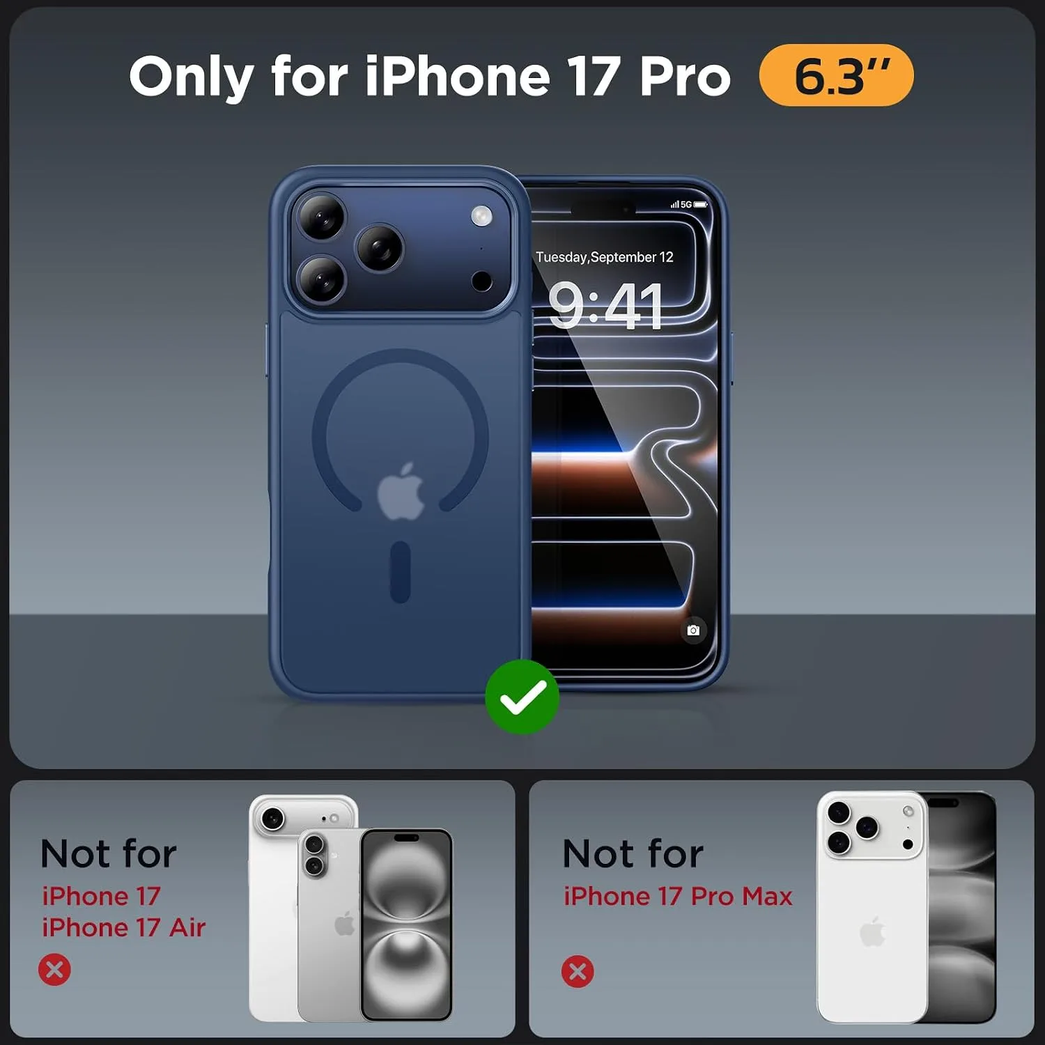 Miracase Magnetic for iPhone 17 Pro Case 6.3" with Screen Protector, [Compatible with MagSafe] Military-Grade Protection, Anti-Fingerprint, Slim Thin Phone Case for 17 Pro Cover, Glass Blue