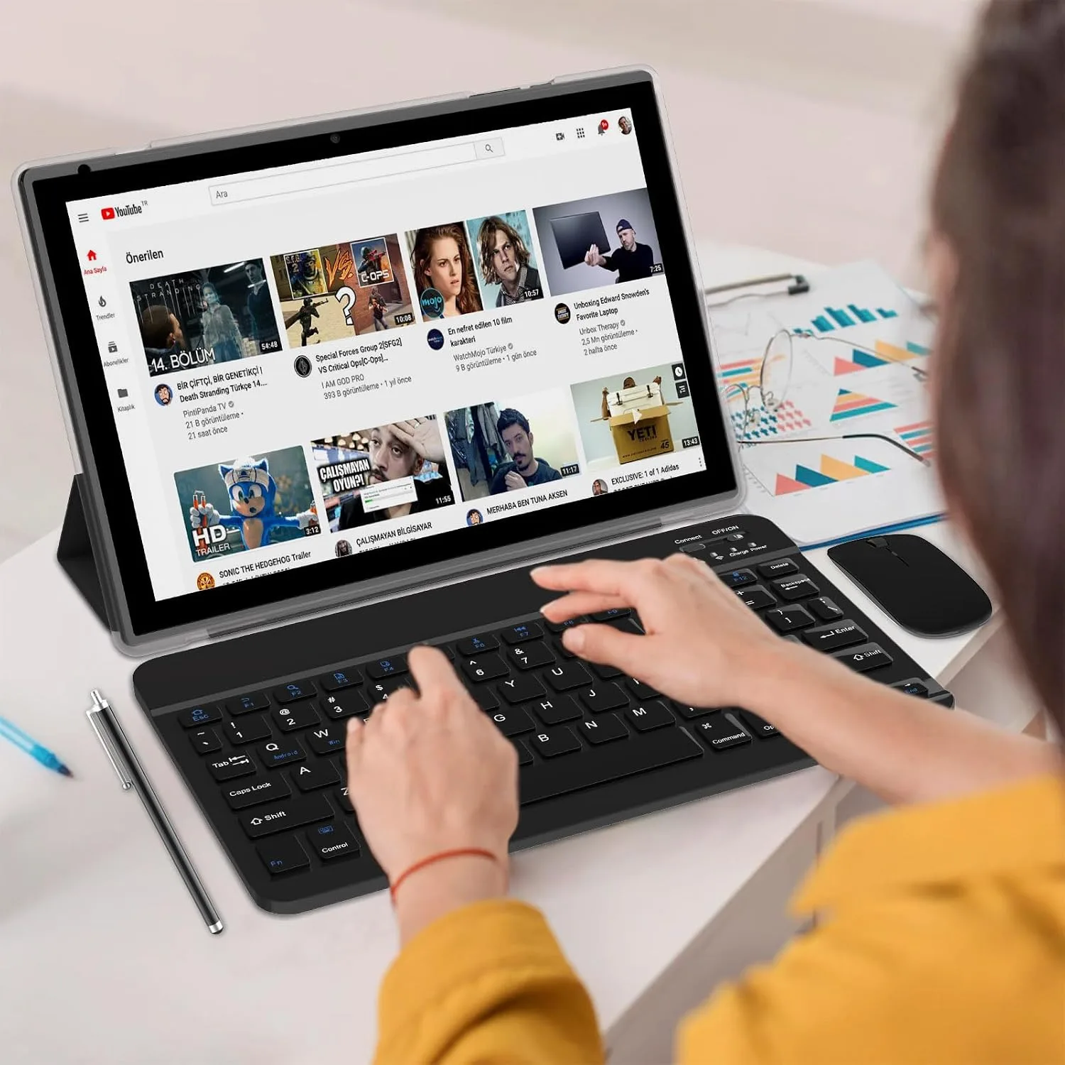 Tablet 2 in 1 Tablets 10 inch Android 15 Tablet Set with Keyboard Case Mouse Stylus 8GB+32GB/1TB expansion Tablets 10.1" Touch Screen Tab 6000 mAh battery 2MP+8MP Dual Camera WiFi6 Bluetooth Tableta