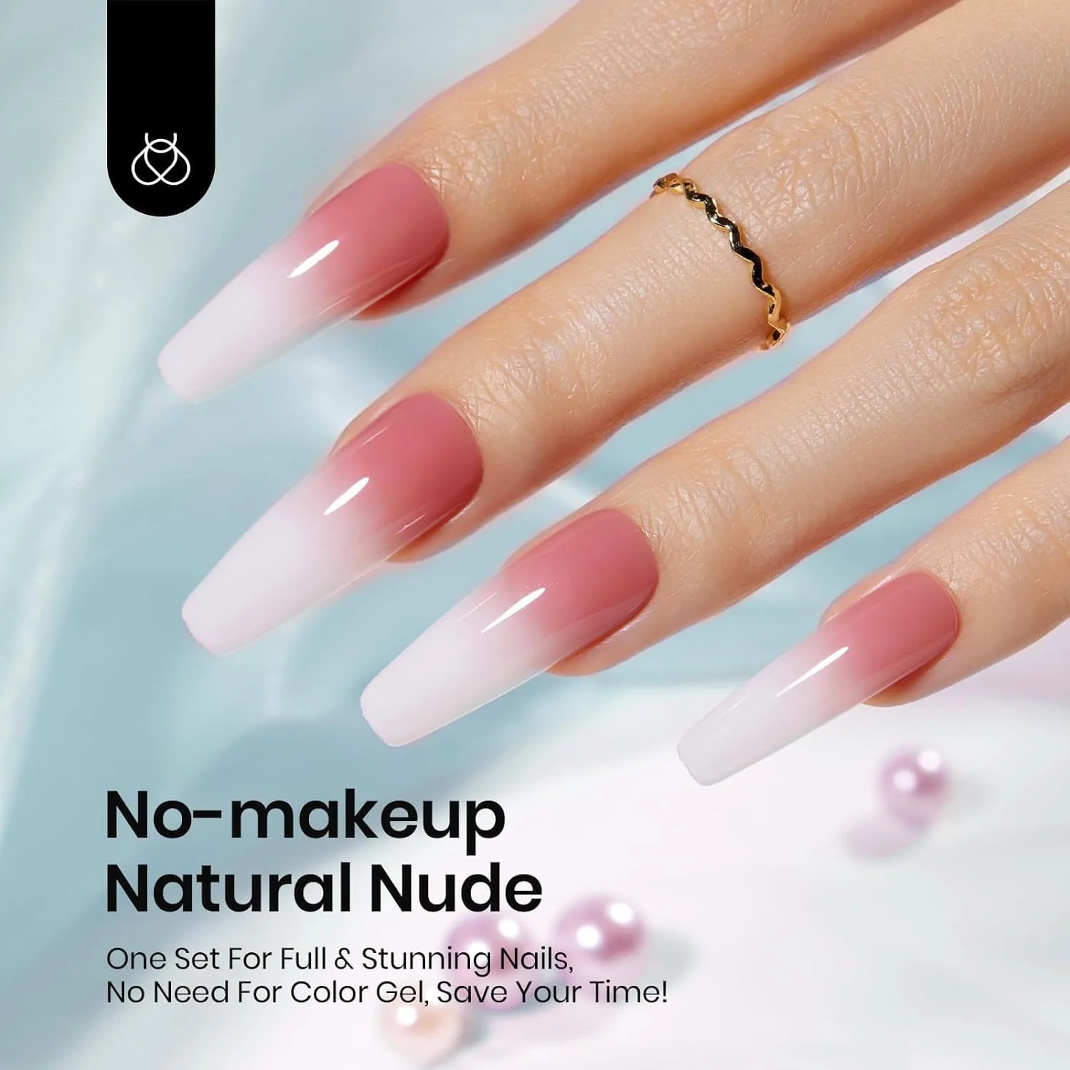 Beetles Color Base Coat & Builder Top Coat Gel Set, 2Pcs 15ML Nude Pink Color Base Ultra Shine No Wipe Builder Top Coat for Nails, Long Lasting Thick Base For Nail Strengthening Gift for Girls