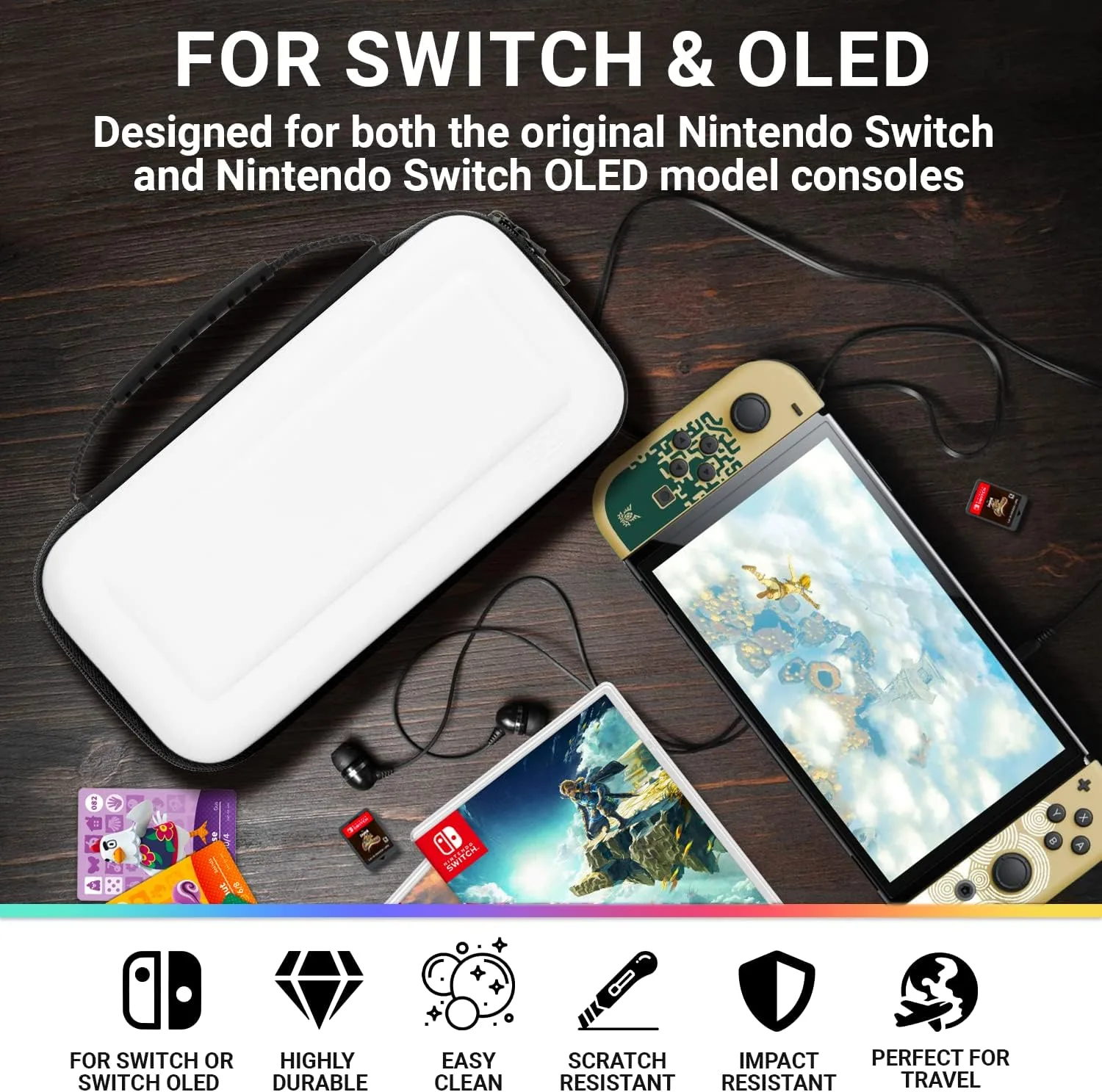 Orzly Carrying Case for Nintendo Switch OLED Console with Accessories and Game Storage Compartment - Easy Clean Case Gift Boxed