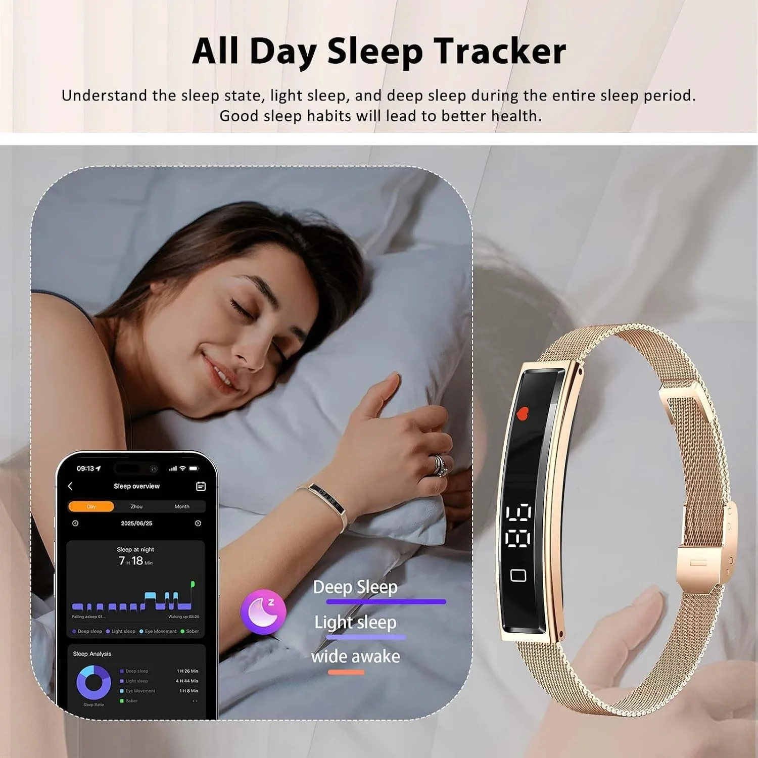 Fitness Health/Calorie Tracker with 2 Bands, Sleep Detection Bracelet