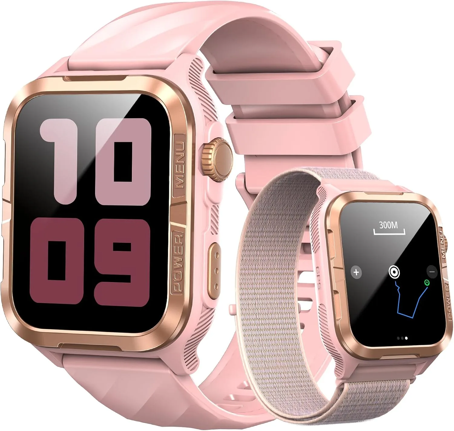 GPS Smart Watch for Men with ChatGPT，Compass&Flashlight/2 Straps（Pink）