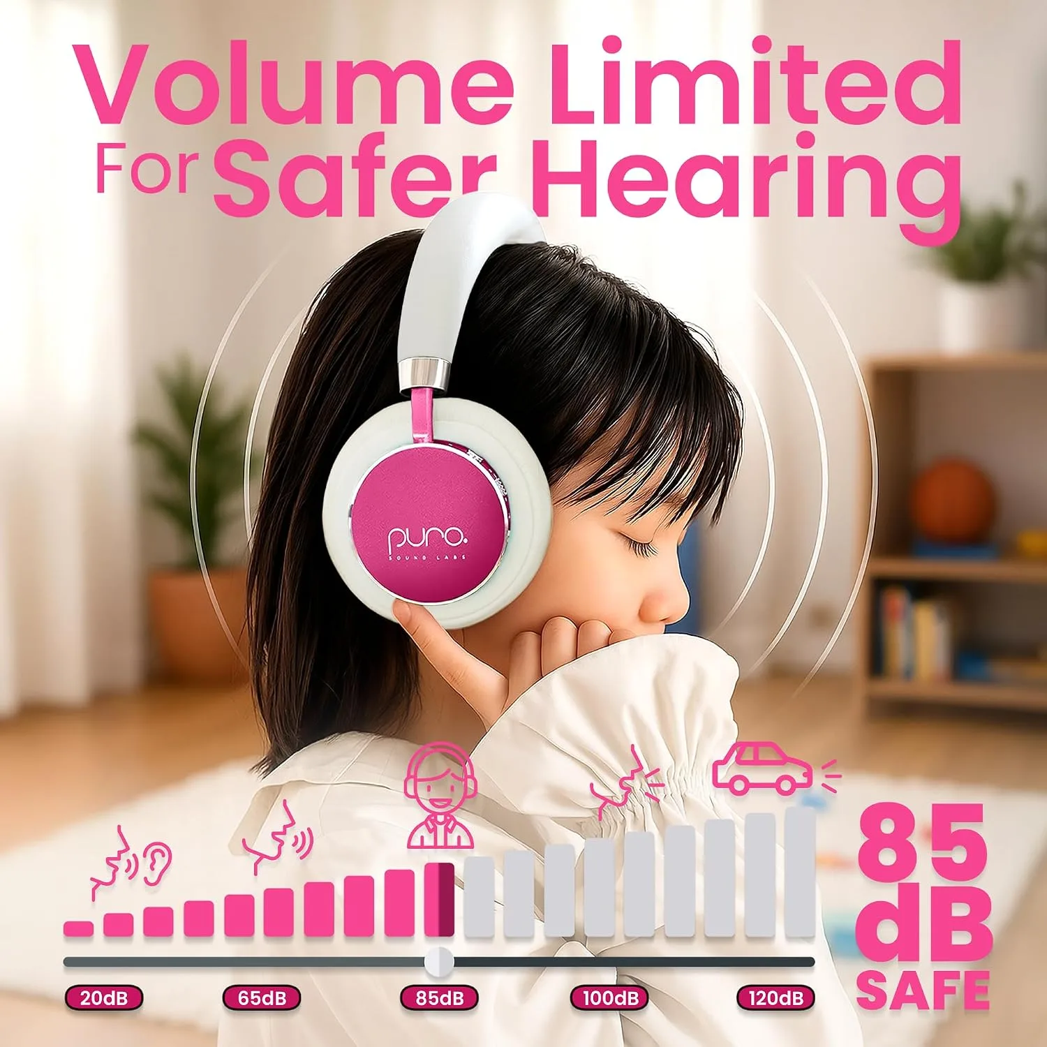 Puro Sound Labs - Kids Headphones, Volume-Limiting 85dB, BT2200 Plus, Pink