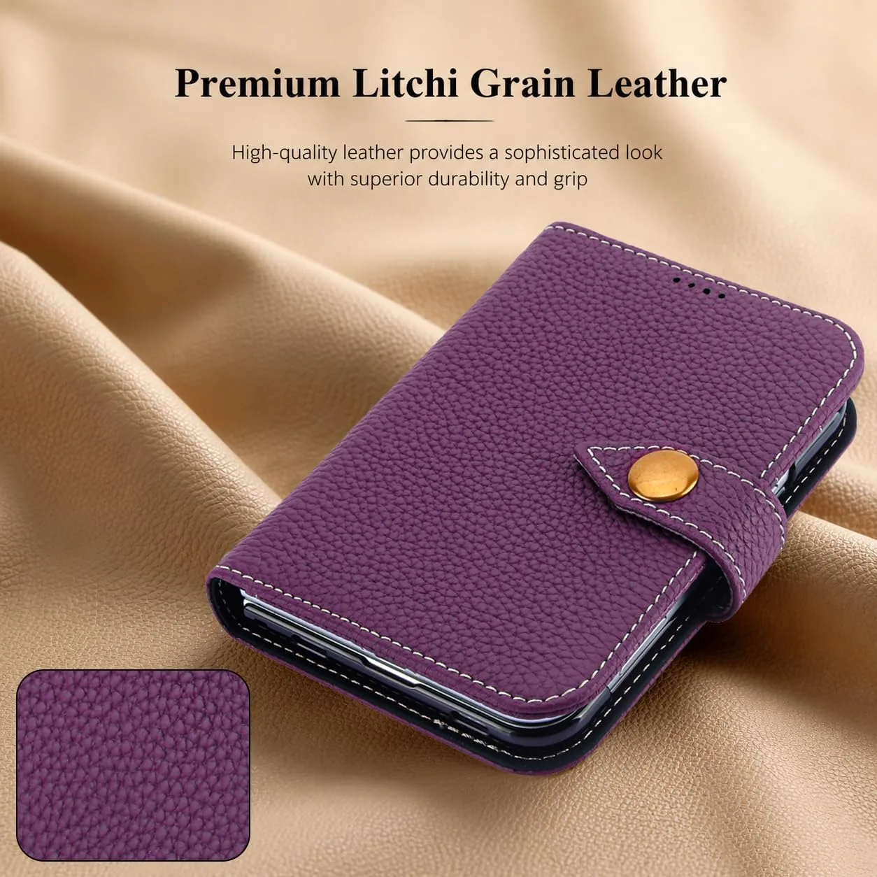 for iPhone Duo Case Wallet Genuine Leather for Magsafe, Purple