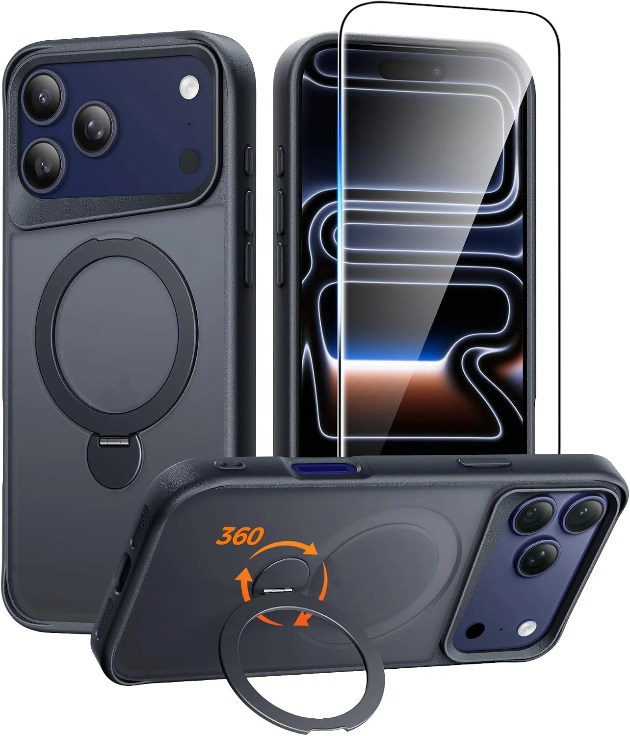 for iPhone 18/17 Pro Max Case with 360 Rotatable Magnetic Invisible Stand, [Screen Protector] Fits for MagSafe, Shockproof Protective Translucent Matte Phone Cover, 6.9", Matte Black