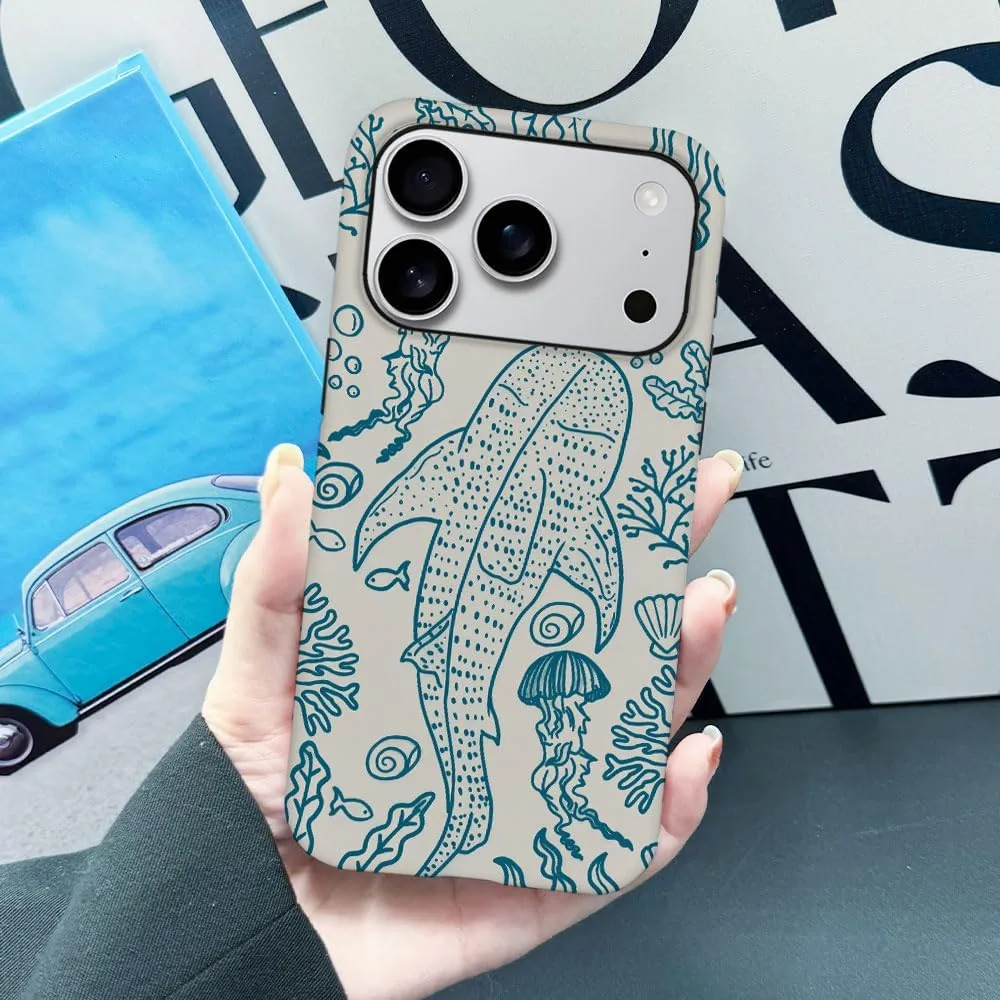 Case Compatible with iPhone 18 Pro/iPhone 17 Pro,Fall Prevention Hybrid 2-Layer Hard Shell Phone Cover for Girls Boys,Oceans Whales Sharks