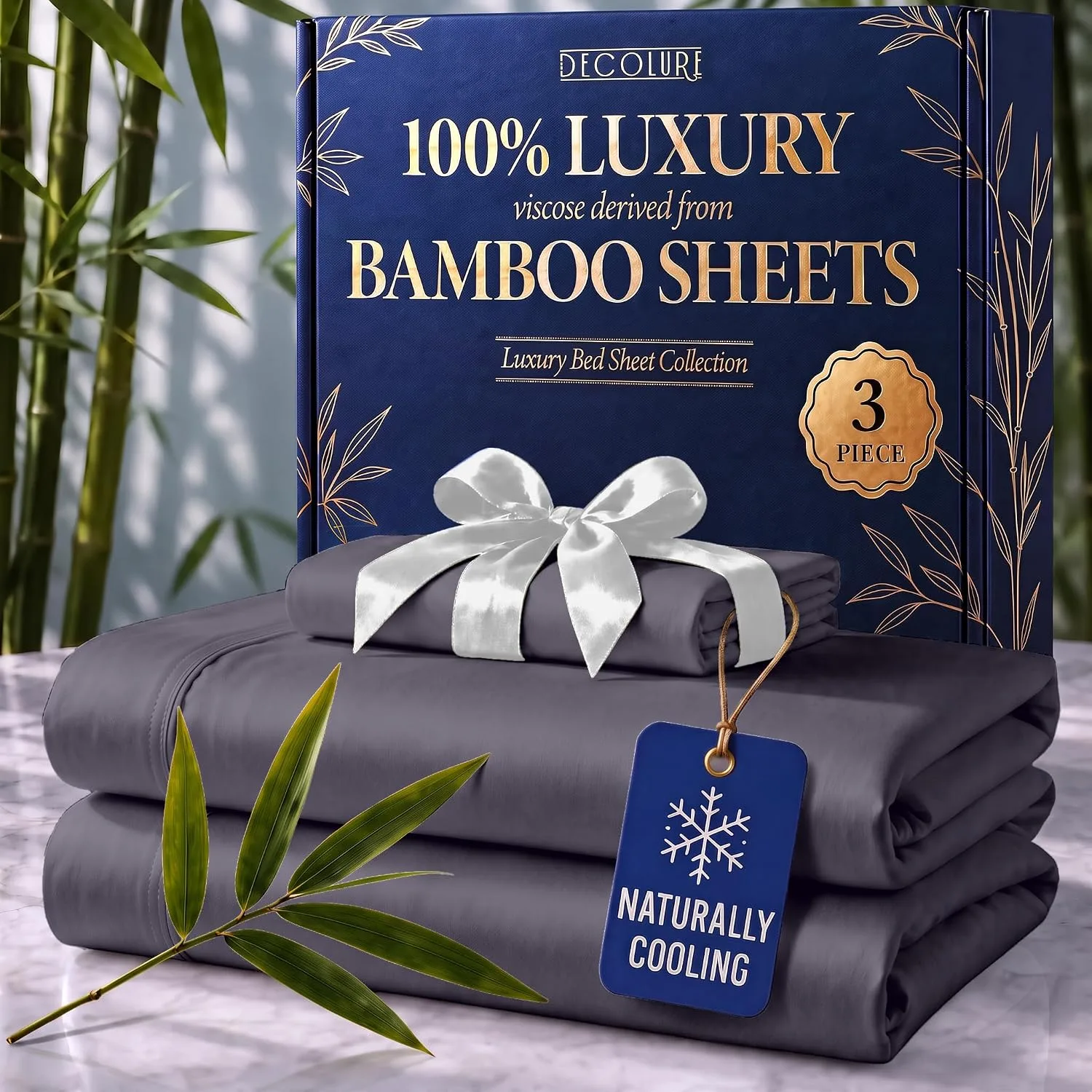 DECOLURE 100% Viscose from Bamboo Sheets Twin Size | 3 Pc Cooling Bed Set