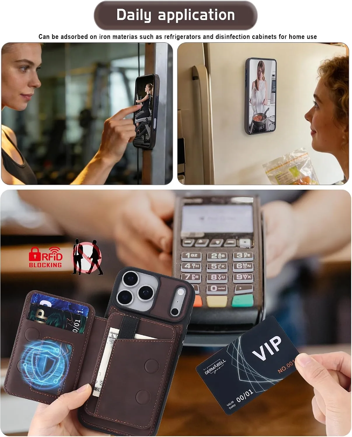 Magnetic Detachable Wallet Case for iPhone 18/17 Pro Max with Kickstand,2-in-1 MagSafe Compatible RFID Blocking Card Holder,Slim PU Leather Cover Vintage Brown