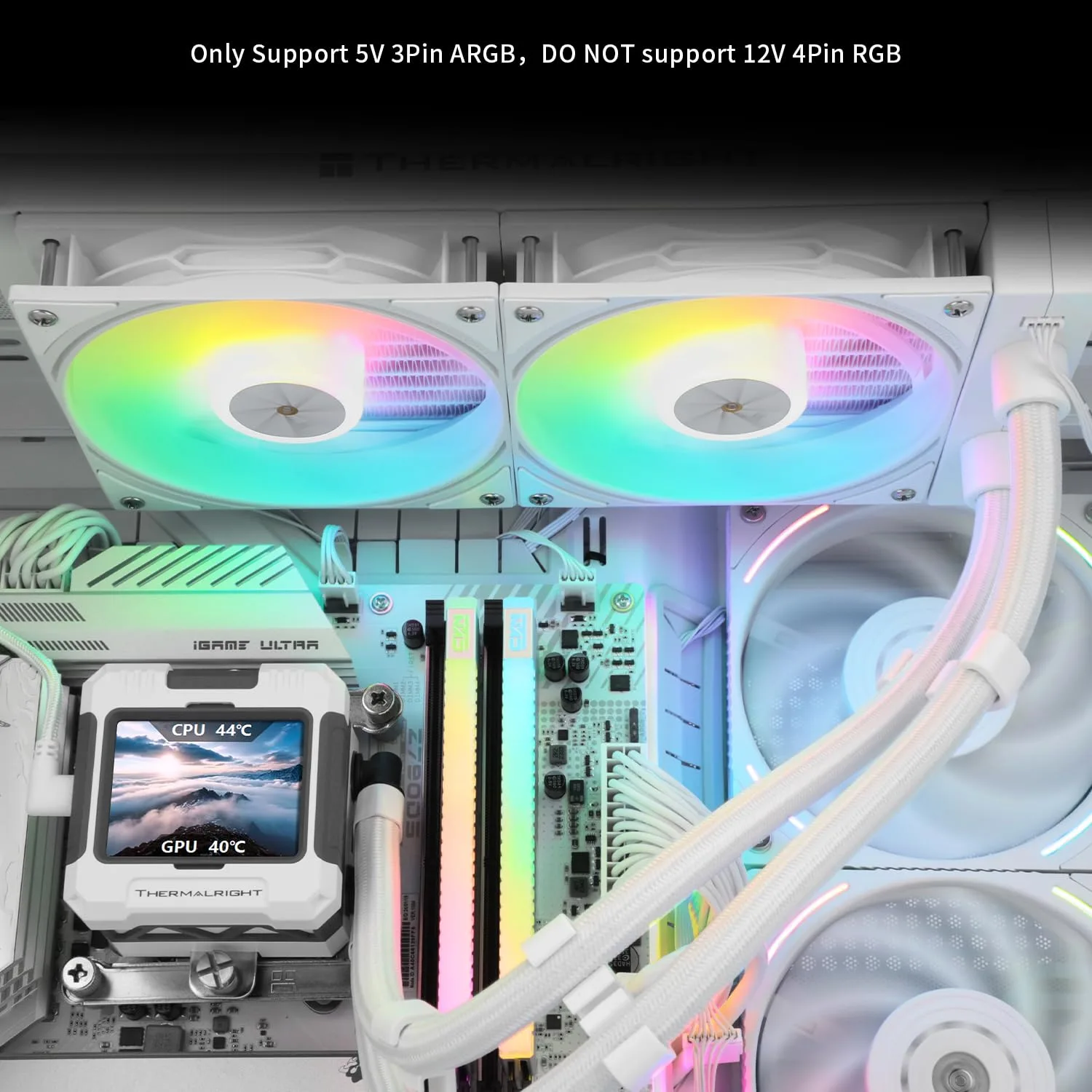 Thermalrlght FW240 White ARGB V2 CPU Water Cooler with 2 PWM Fans with 2000RPM,IPS LCD Screen with 320 * 240 Resolution,Liquid CPU Cooler,CPU PC Aio Cooler for AMD:AM4/AM5/Intel LGA1700