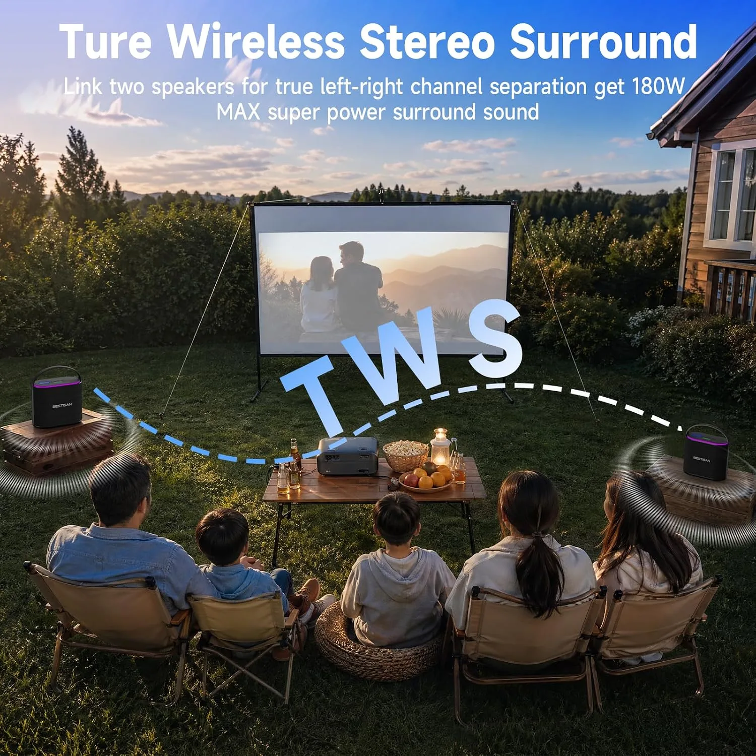 BESTISAN Bluetooth Speaker, 2.1CH 90W Stereo Sound, Built-in 50W Subwoofer, Upgraded 7 RGB Lights, TWS, 15H Play Portable Speaker, Deep Bass, Hands-Free Calling for Party, Camping, Travel, Garage