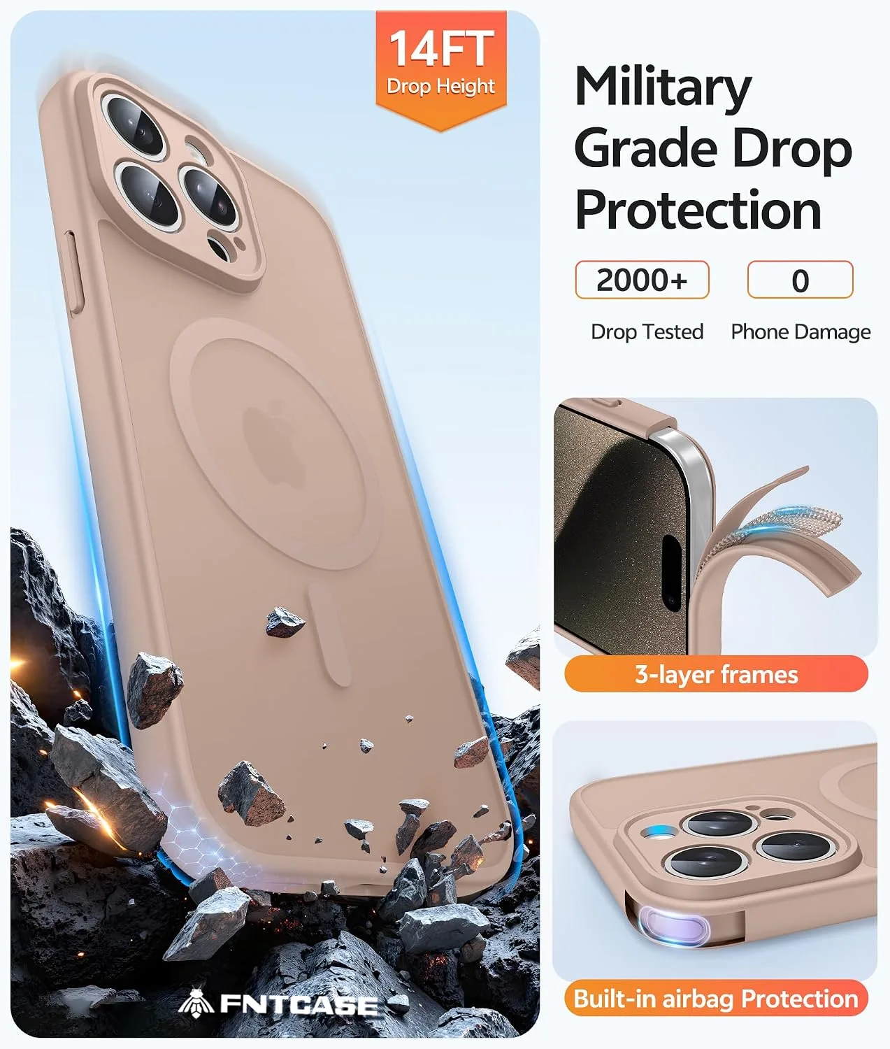 FNTCASE for iPhone 15 Pro Max Case, Fit for Magsafe, Desert Gold