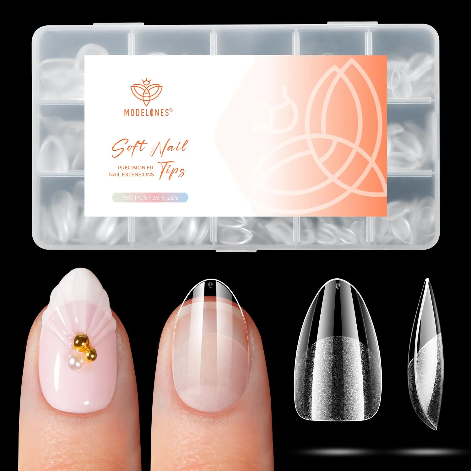 Modelones Extra Short Almond Nail Tips 360pcs Half Matte Soft Gel Extension