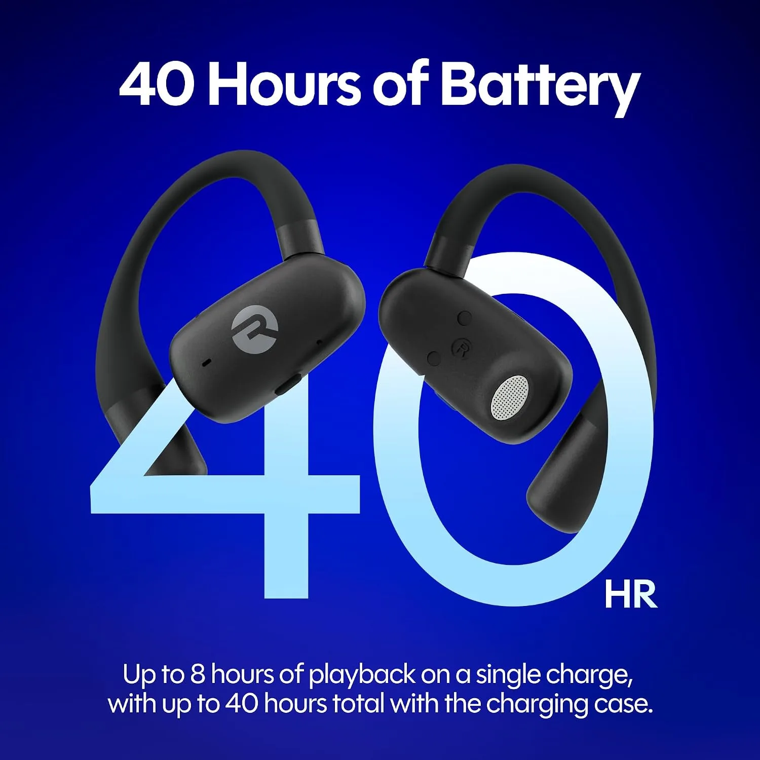 Raycon Everyday Open Ear Earbuds, Dual Mic, 40H, Black