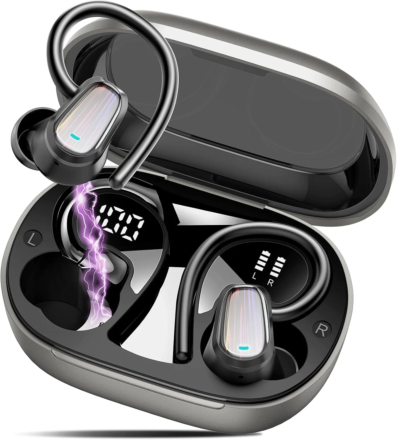 Wireless Earbuds Bluetooth 5.4 Headphones with Earhook for Sport, Grey