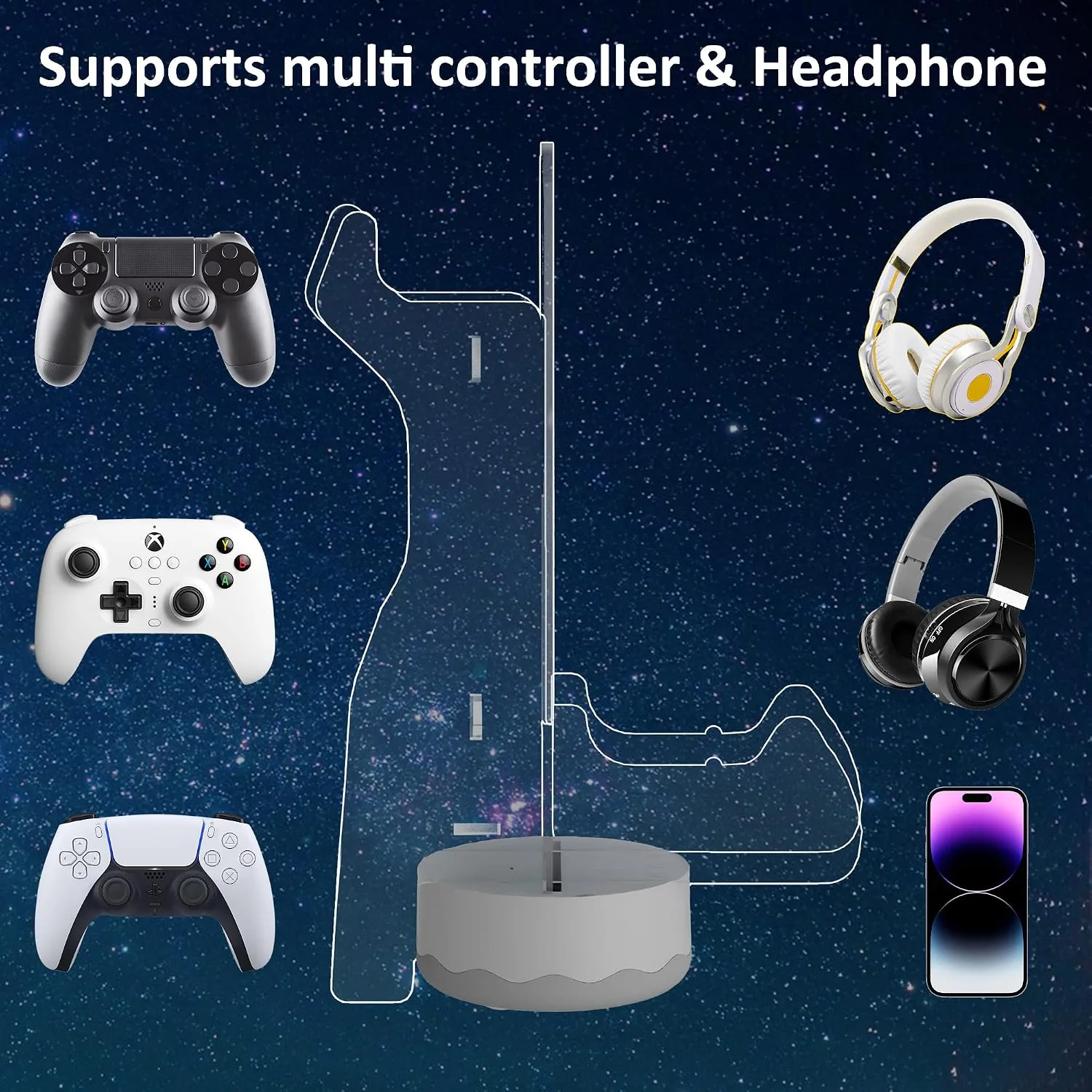 Ammonite Headphone Controller Stand Light up , 16 Colors 3D LED Lights Headset Gamepad Holder, Game Controller Hanger for All Universal Gaming PC Accessories