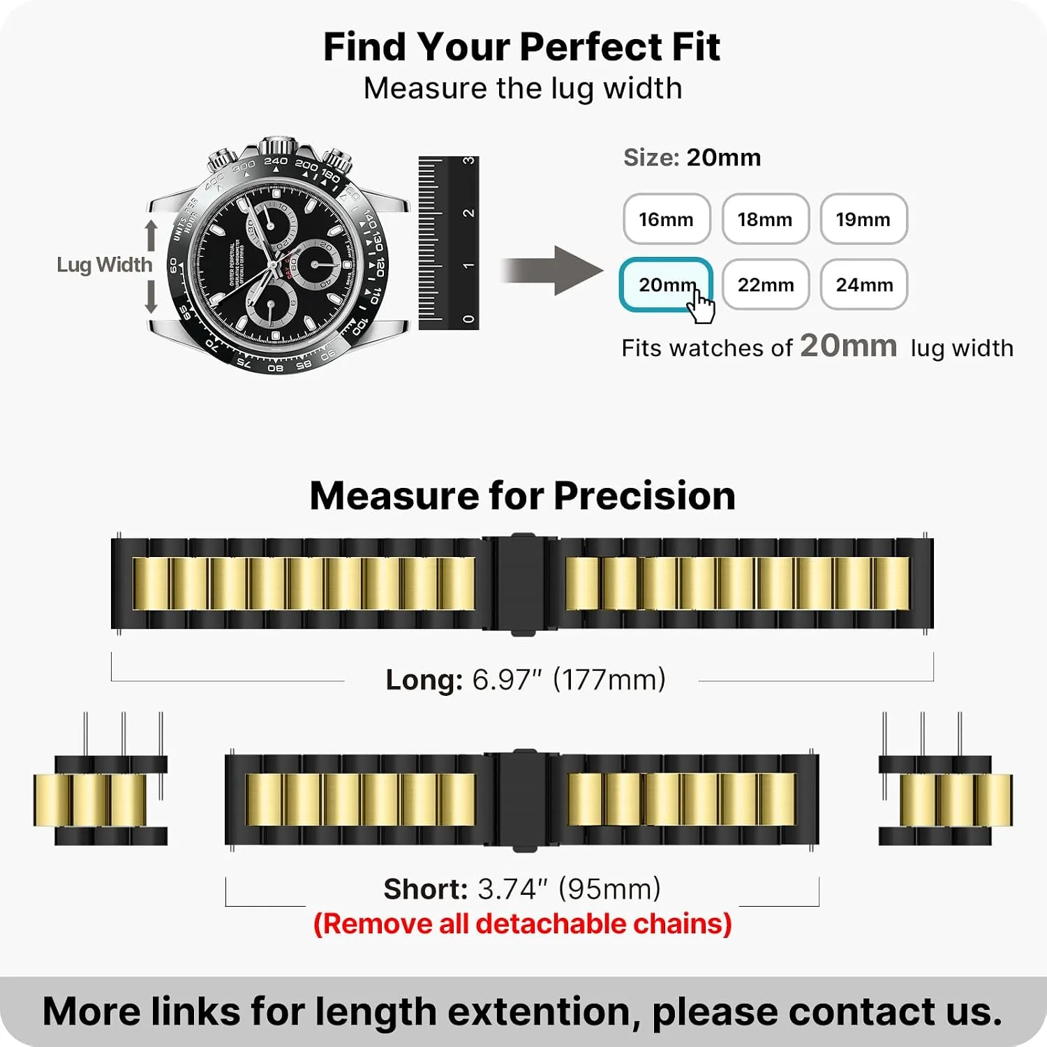 Fullmosa 20mm Quick Release Metal Watch Band for Garmin Samsung