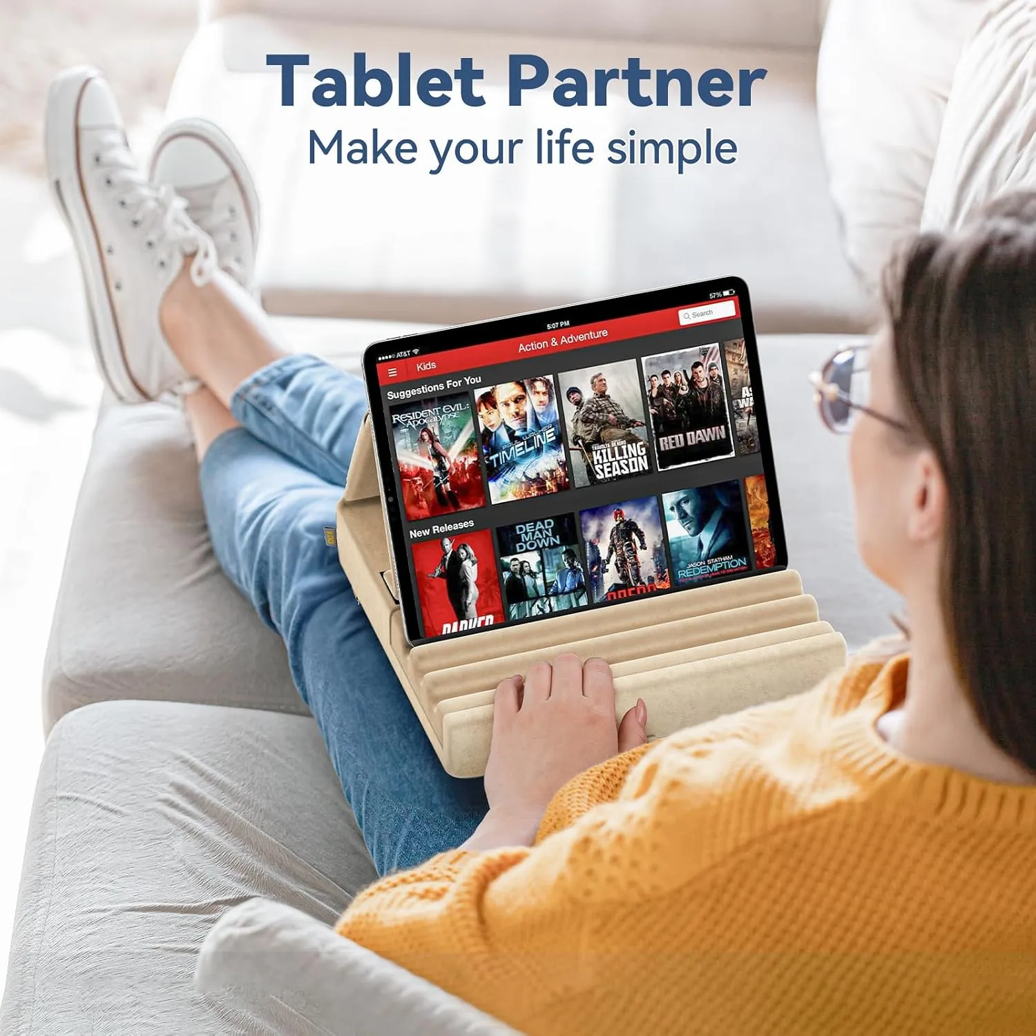 KDD Tablet Pillow Holder, Foldable iPad Stand for Lap, Bed and Desk -Tablet Soft Pad Dock with Pocket & Stylus Mount Compatible with iPad Pro 12.9, 10.5, 9.7 Air Mini 6 5 4 3, Galaxy Tab, E-Reader