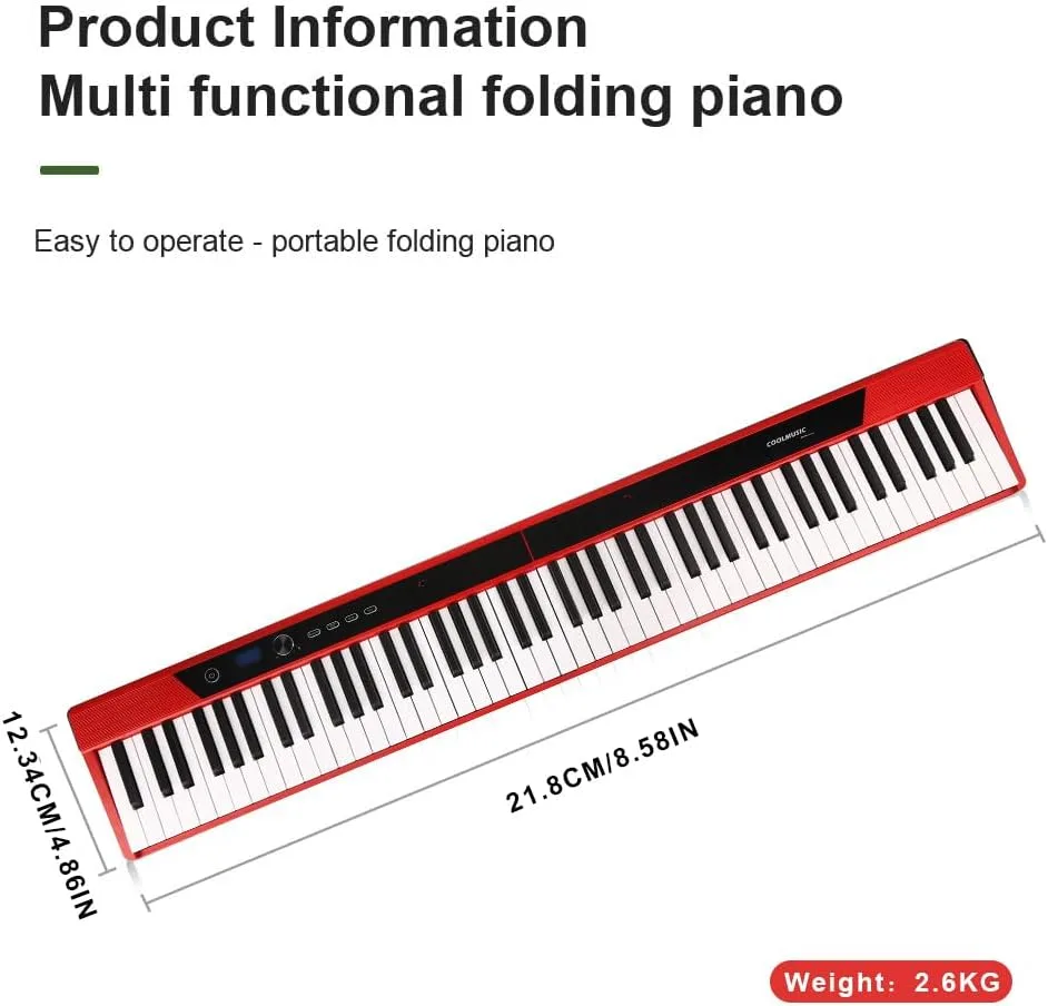 Coolmusic Beginner Digital Piano 88 Key Semi-Weighted Keyboard, Portable Electric Piano with Sustain Pedal, Power Supply