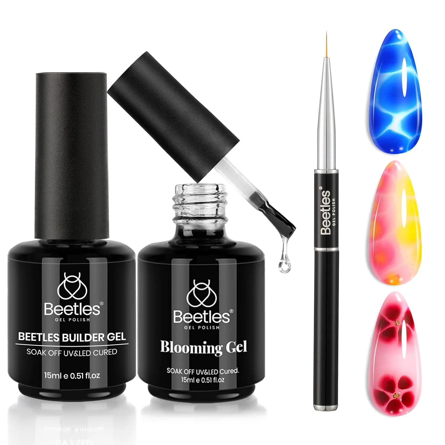 Beetles Builder Gel for Nail and Blooming Gel Set With Nail Brush 2Pcs 15ml